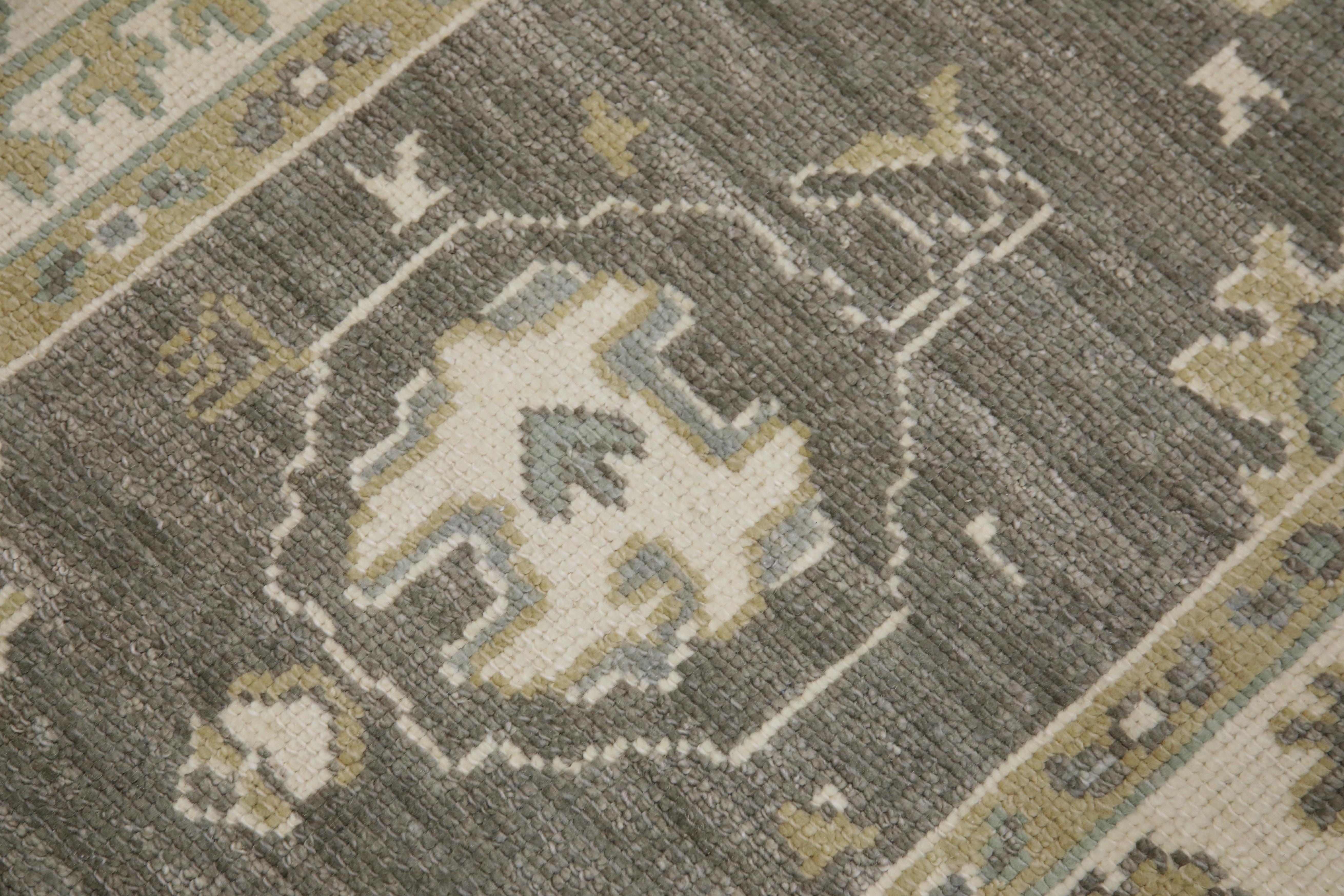 Turkish Oushak Runner  Rug Brown & Beige Floral Handwoven Wool Rug 2'7
