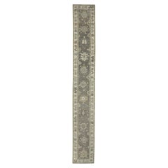 Turkish Oushak Runner  Rug Brown & Beige Floral Handwoven Wool Rug 2'7" X 17'9"