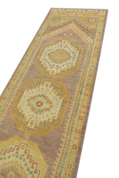 Turkish Oushak Runner Rug Gold Soft Lavender Handwoven Wool Rug 3'1" x 13'2"