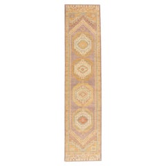 Tappeto Oushak Runner Turco Oro Morbido Lavanda Tessuto a mano in lana 3'1" x 13'2"