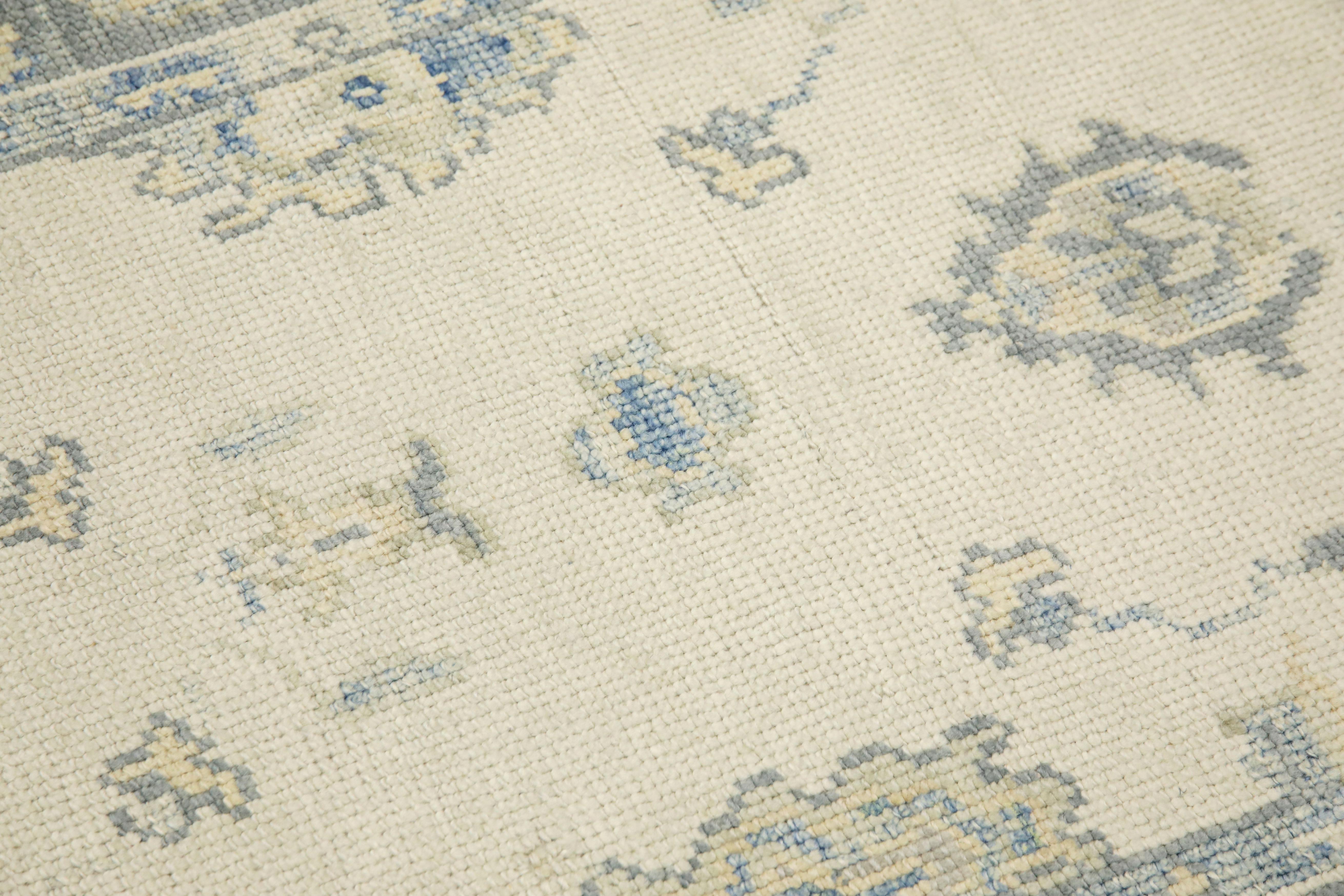 Turkish Oushak Runner Rug Gray & Blue Floral Design 2'11