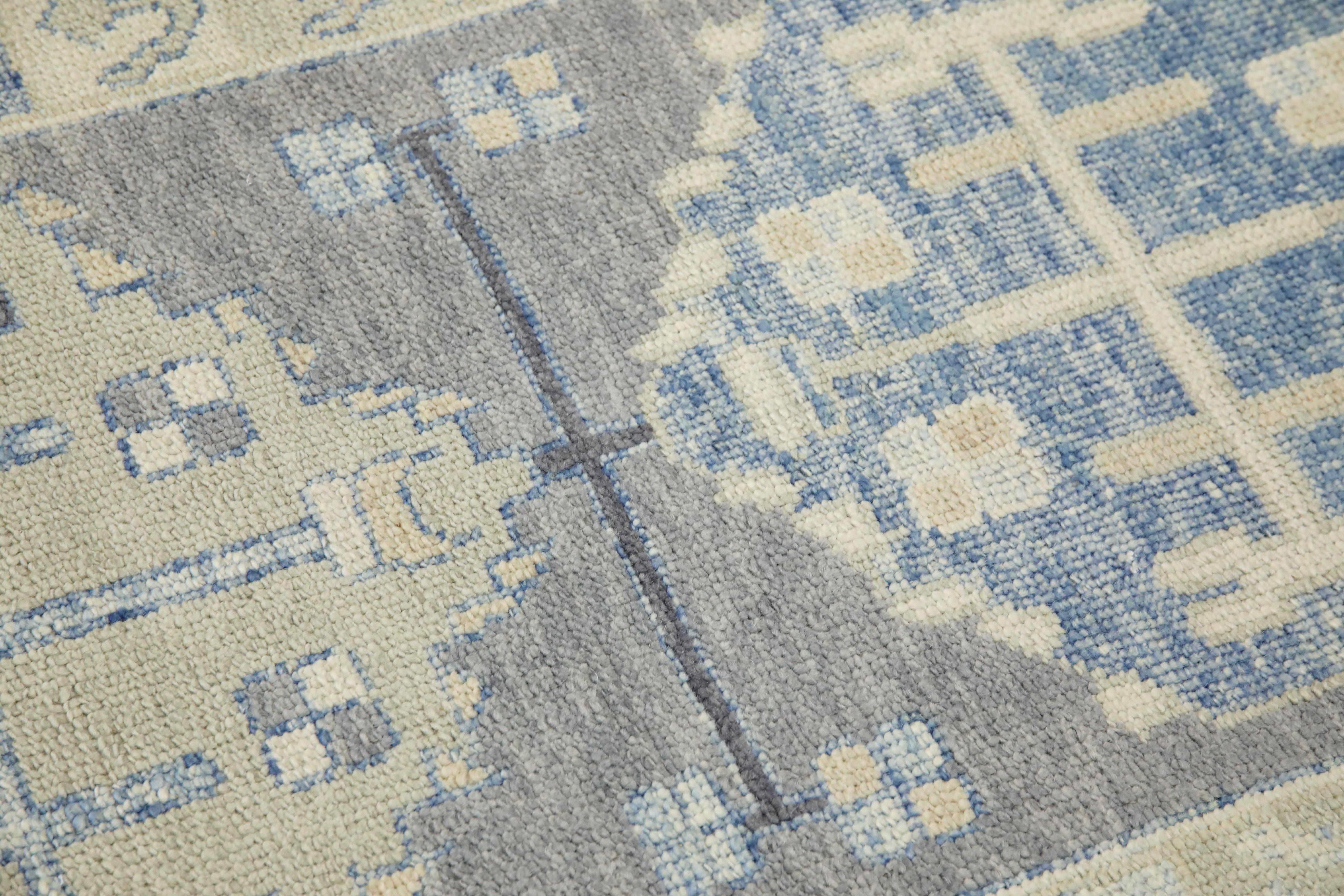 Turkish Oushak Runner Rug Gray & Blue Handwoven Wool Rug 2'11