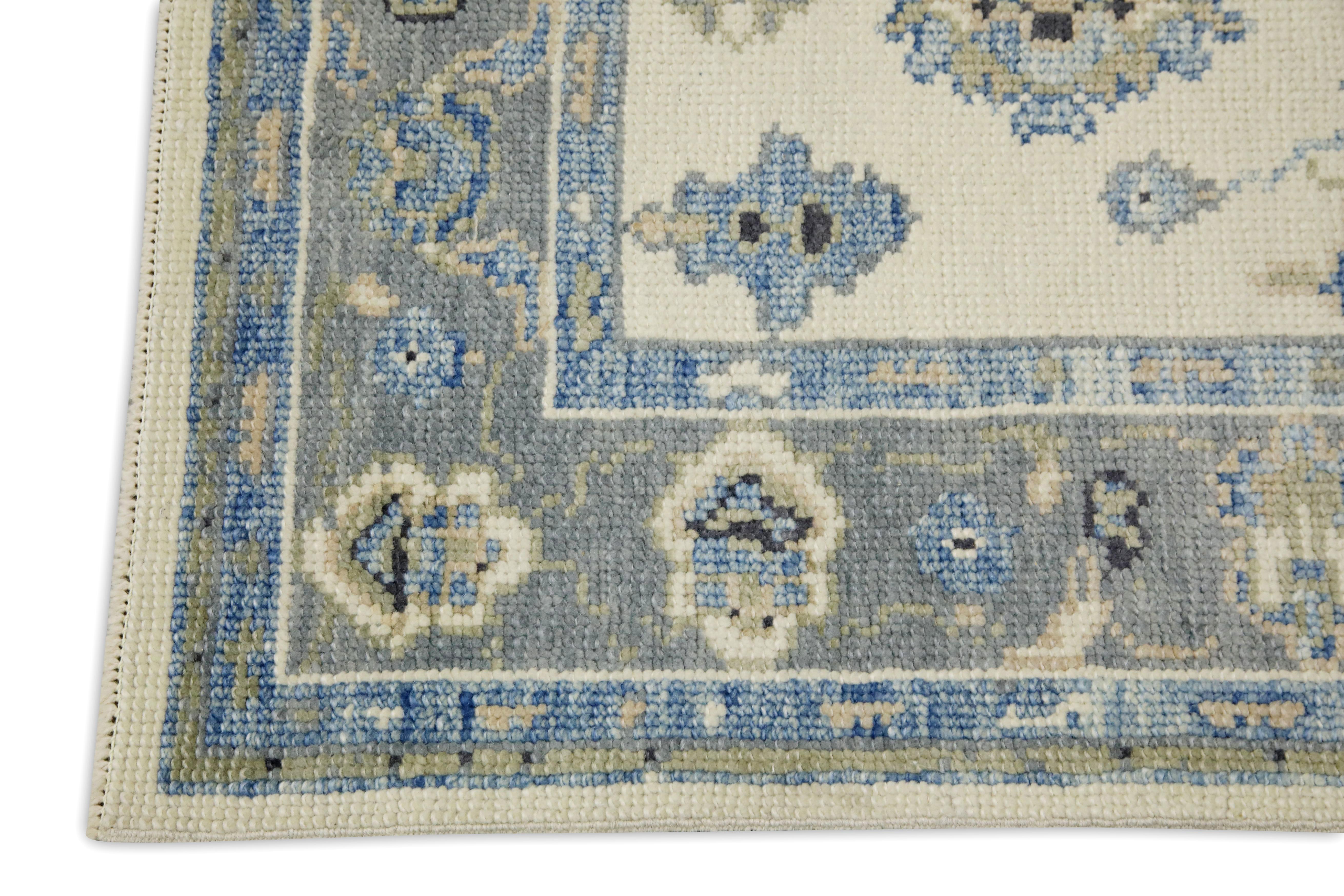 Lana Turkish Oushak Runner Rug Gray & Blue Handwoven Wool Rug 2'11