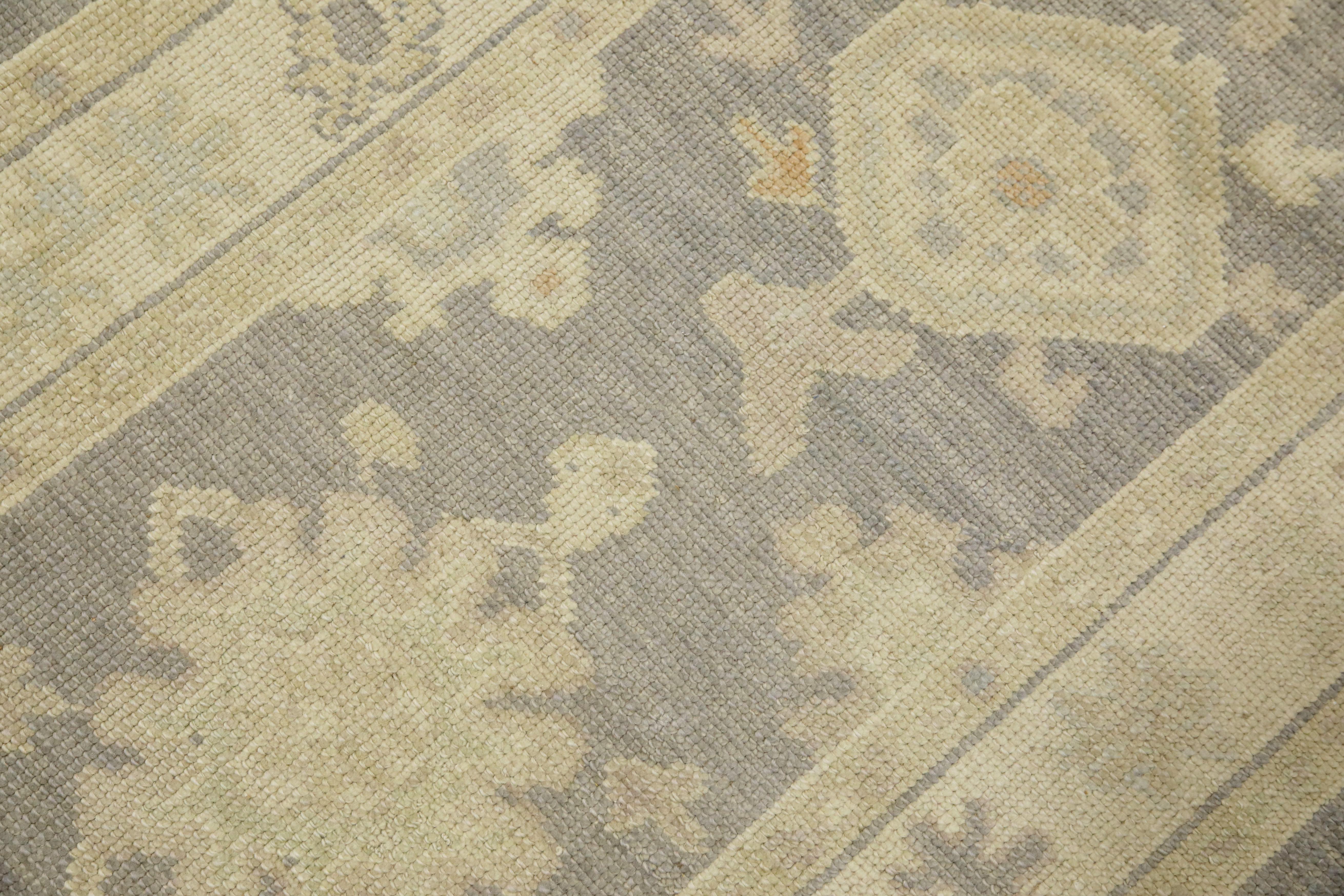 Türkische Oushak Läufer Teppich Grau Geometrische Wolle Handmade Teppich 2'9