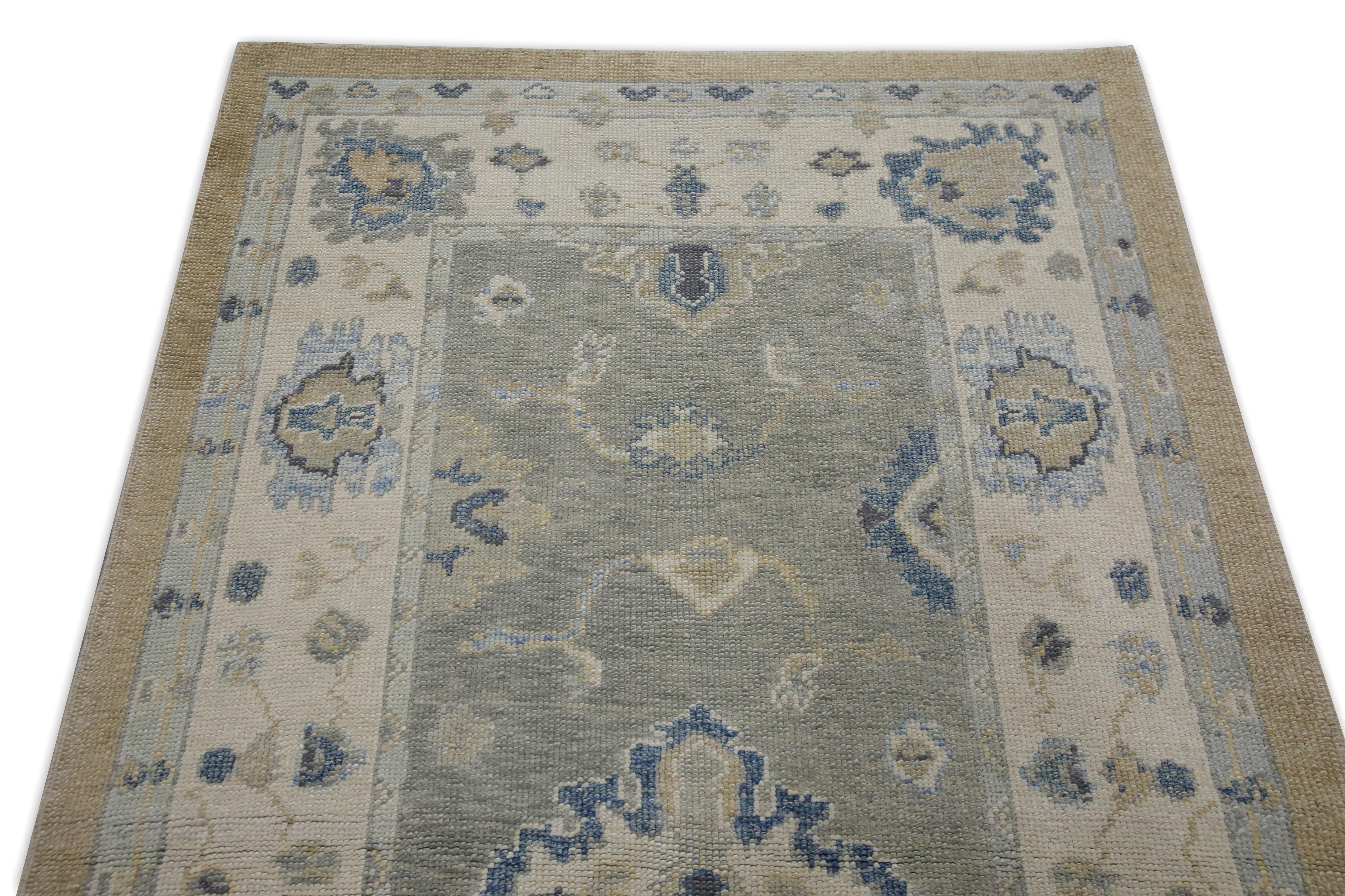 XXI secolo e contemporaneo Tappeto Oushak Runner Turco Grigio Tessuto a mano in lana 3'10