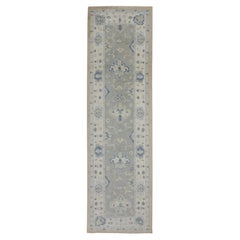 Turkish Oushak Runner Rug Gray Handwoven Wool Rug 3'10" X 13'6"