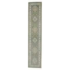 Tappeto Oushak Runner Turco Greene & Greene & Blu Tessuto a mano in lana 2'10" x 13'9"