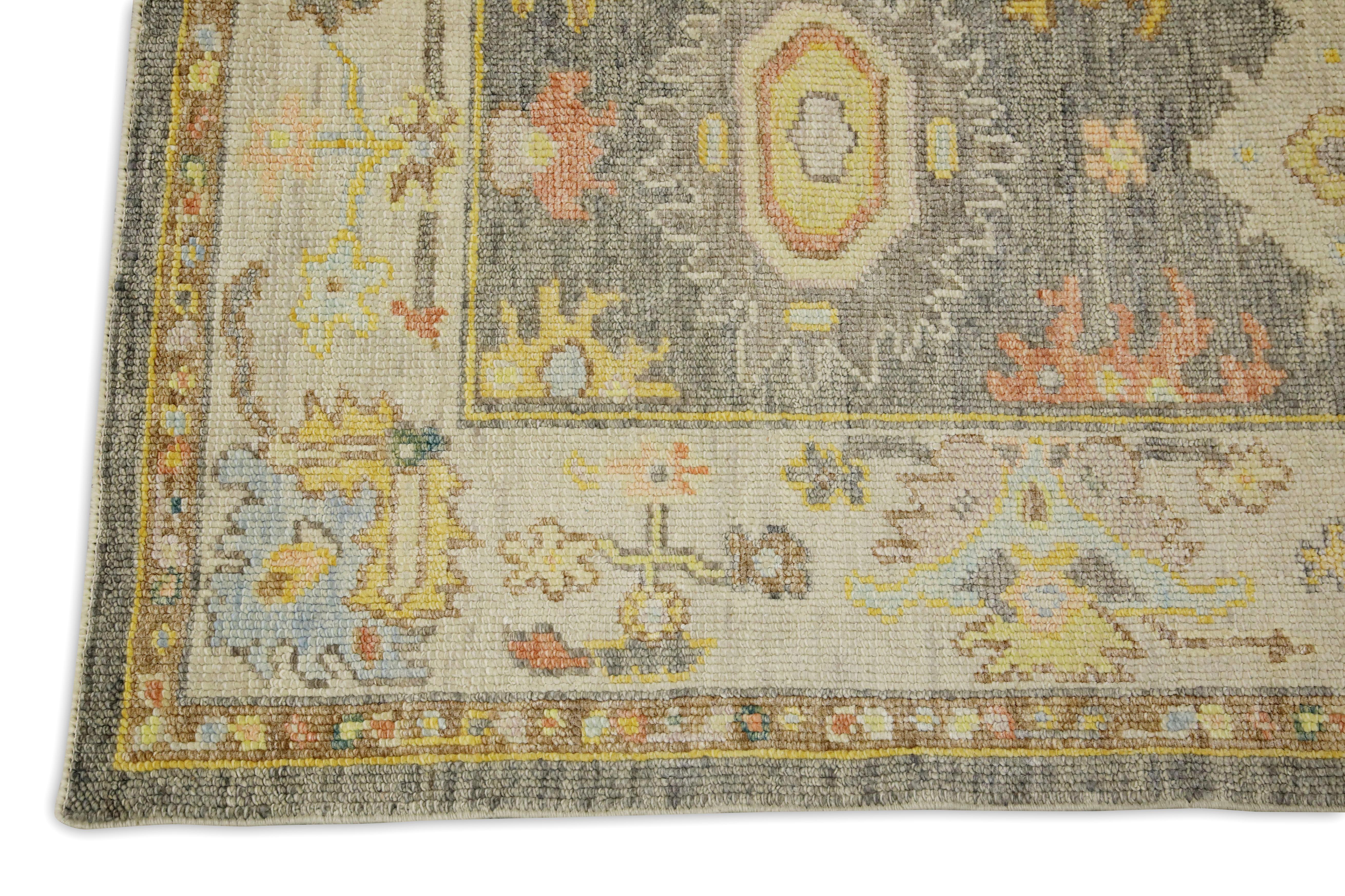 Türkische Oushak Läufer Teppich Handwoven Grau Multicolor Wolle 3'1