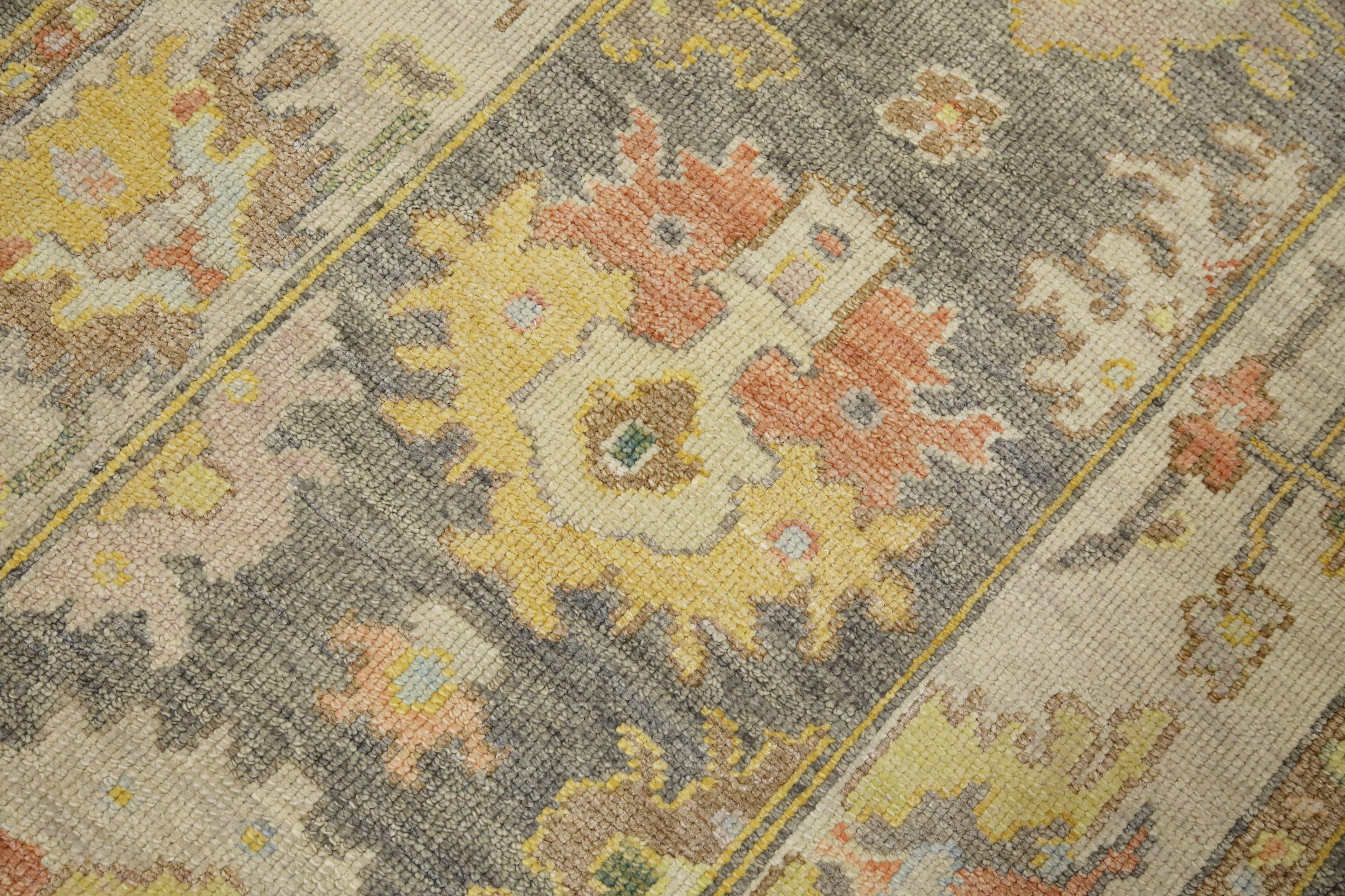Türkische Oushak Läufer Teppich Handwoven Grau Multicolor Wolle 3'1