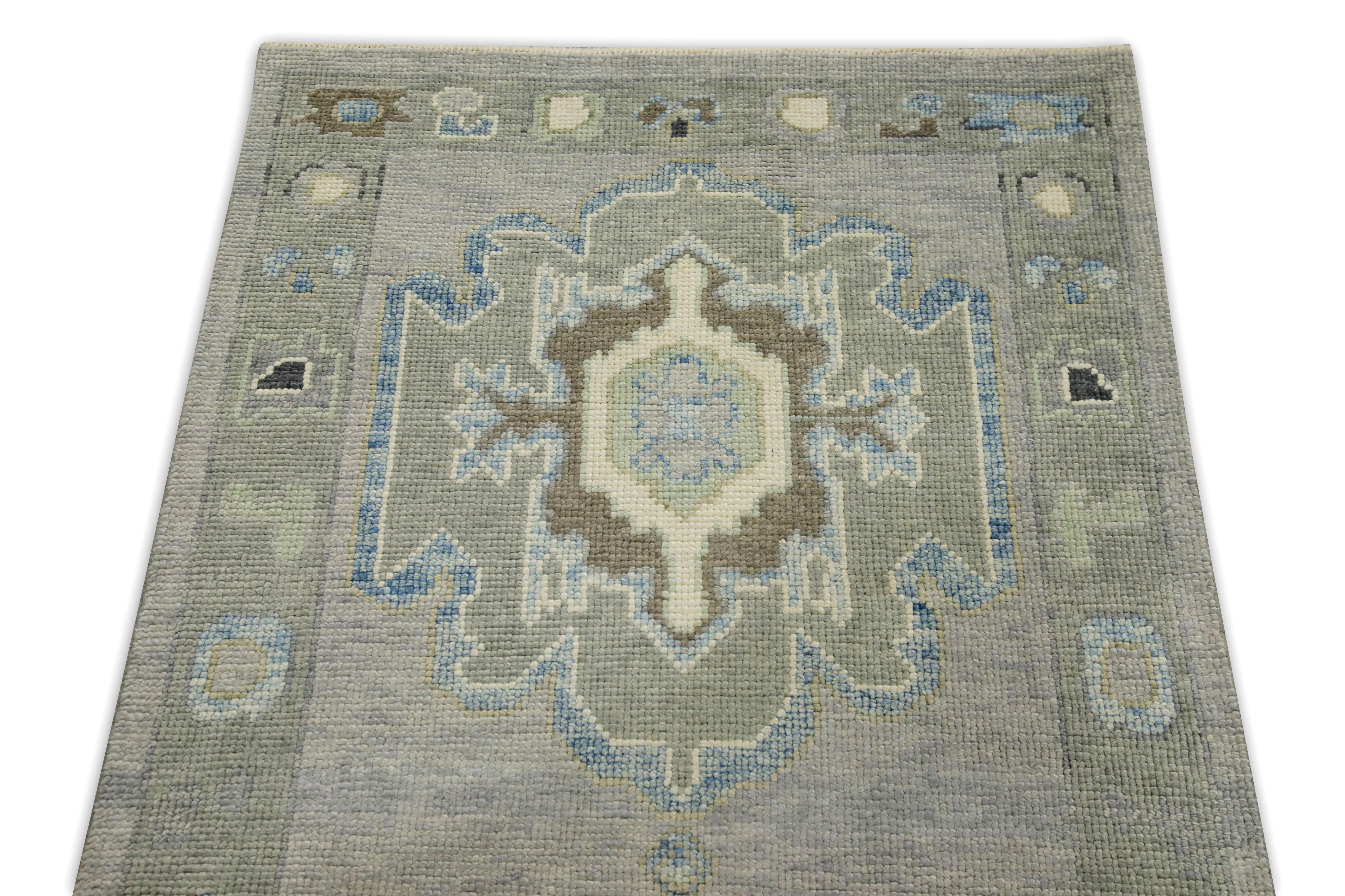 Türkischer Oushak Läufer Teppich Handgewebte Wolle Grau & Brown 2'9