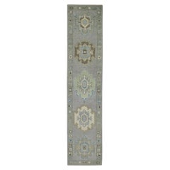 Alfombra Turca Oushak de Lana Tejida a Mano Gris y Marrón 2'9" x 12'10