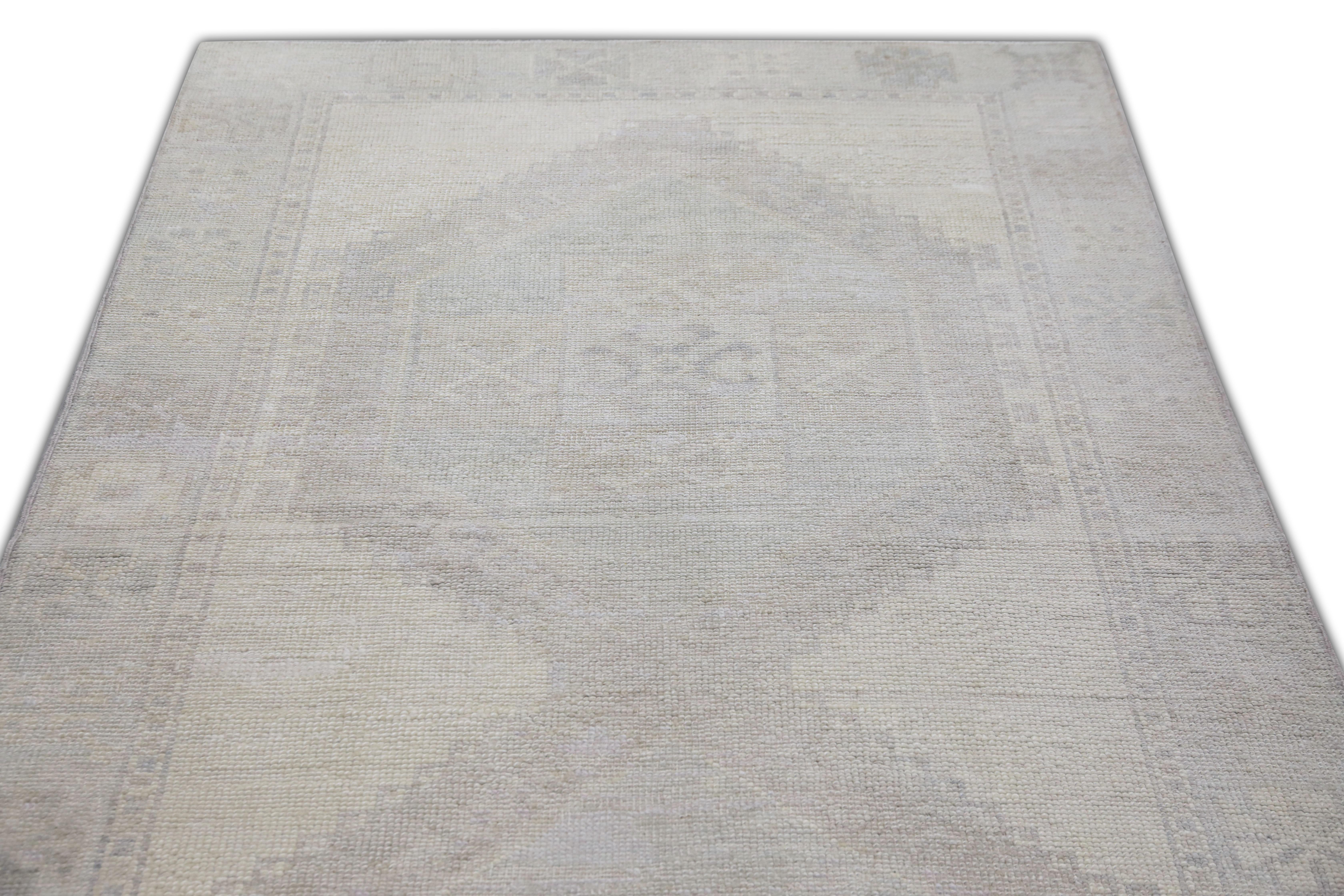 Türkischer Oushak Läufer Teppich Elfenbein & Beige Handgewebte Wolle 4' x 14'7