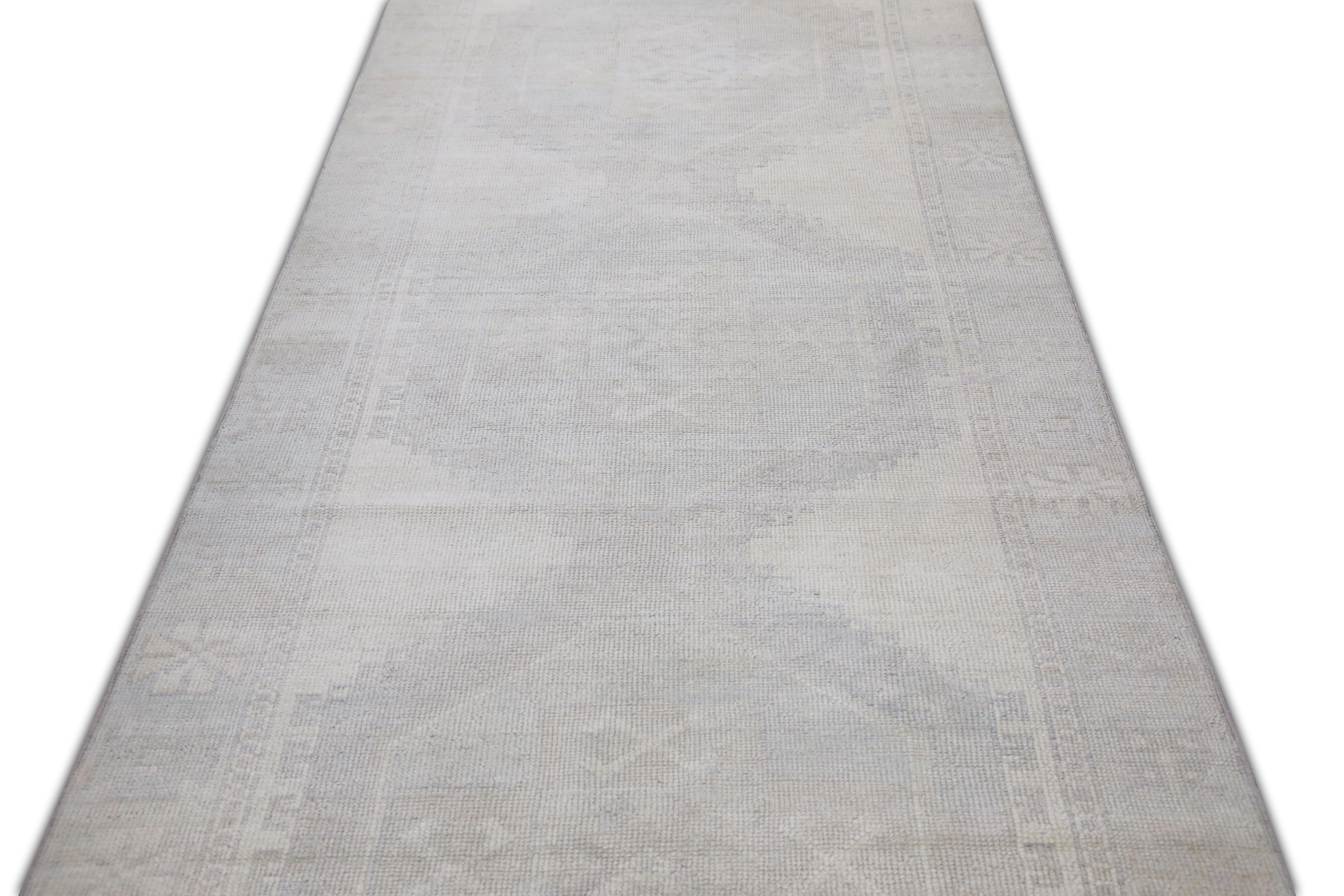 Türkischer Oushak Läufer Teppich Elfenbein & Beige Handgewebte Wolle 4' x 14'7