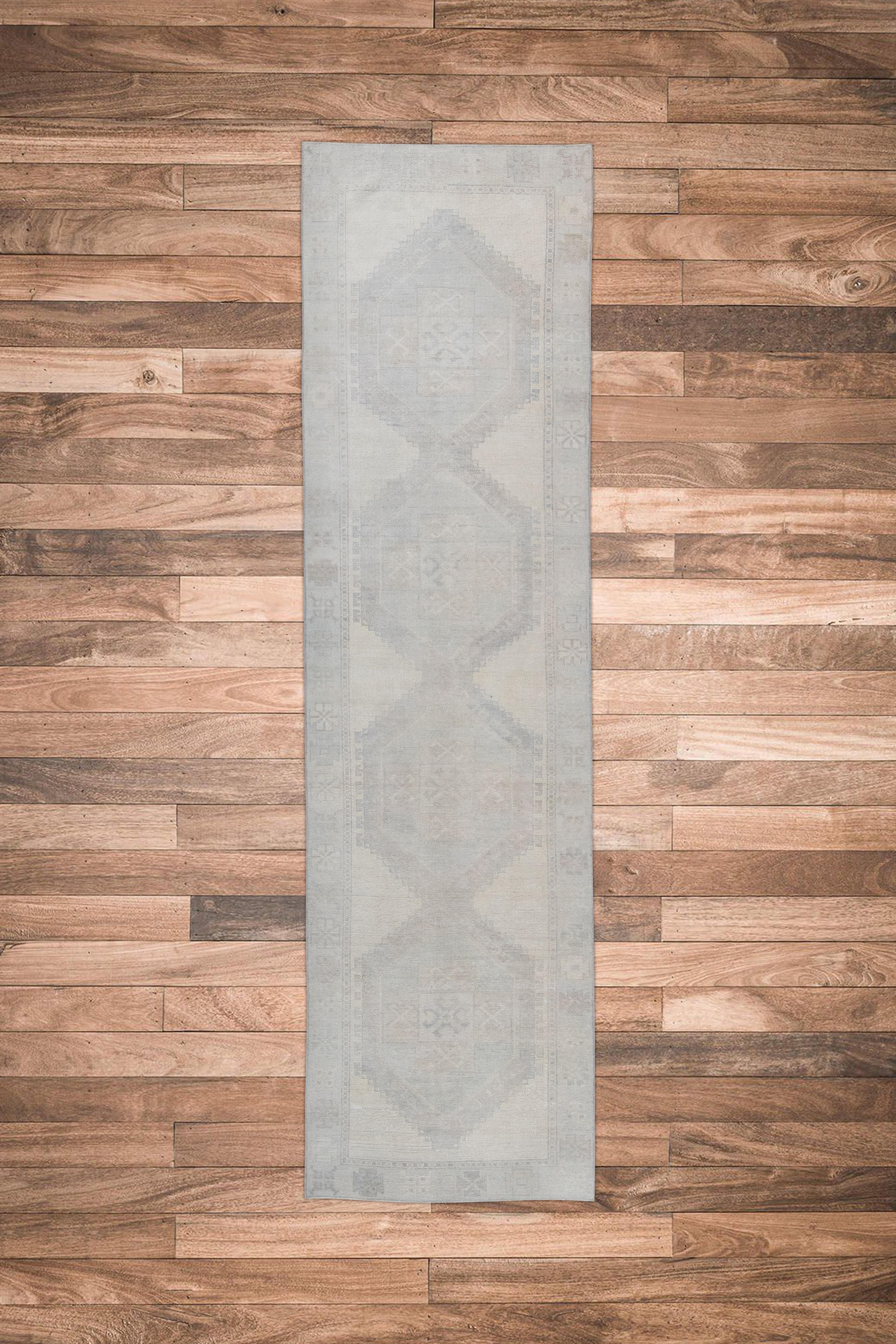 Türkischer Oushak Läufer Teppich Elfenbein & Beige Handgewebte Wolle 4' x 14'7