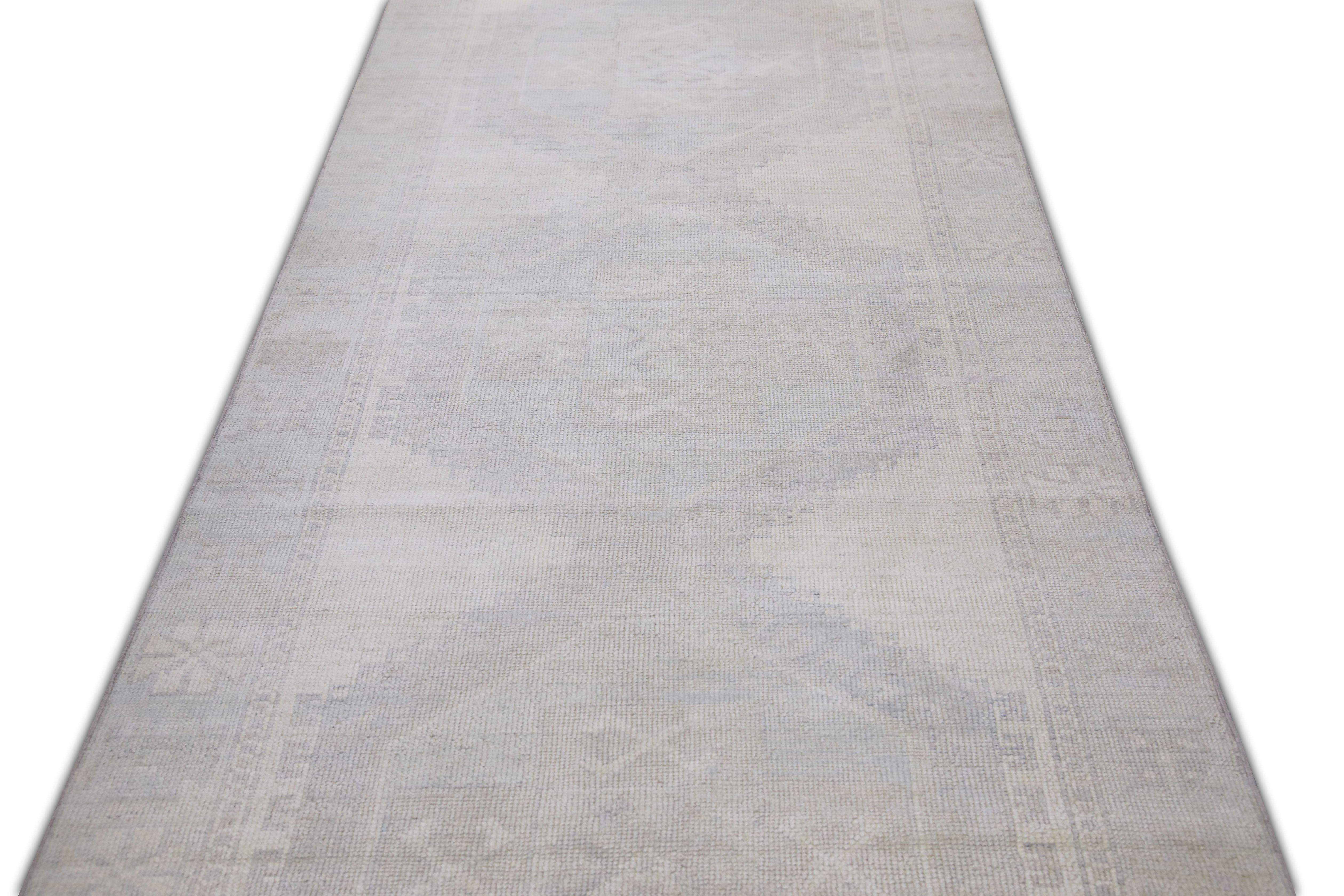 Türkischer Oushak Läufer Teppich Elfenbein & Beige Handgewebte Wolle 4' x 14'7