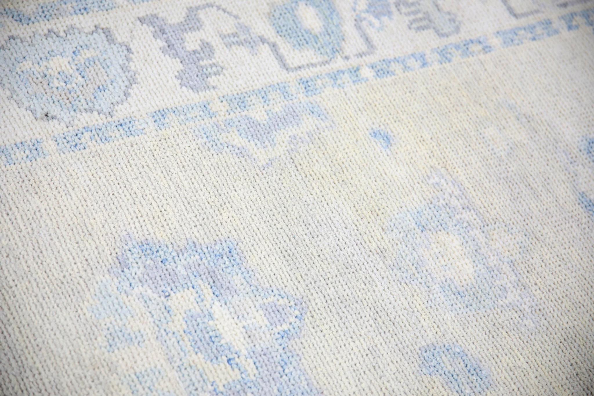 Tapis de course turc Oushak Bleu ivoire Tapis de laine tissé à la main 3'2