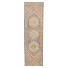 Turkish Oushak Runner Rug Lilac, Peach & Gold Handwoven Wool Rug 3' x 10'3"