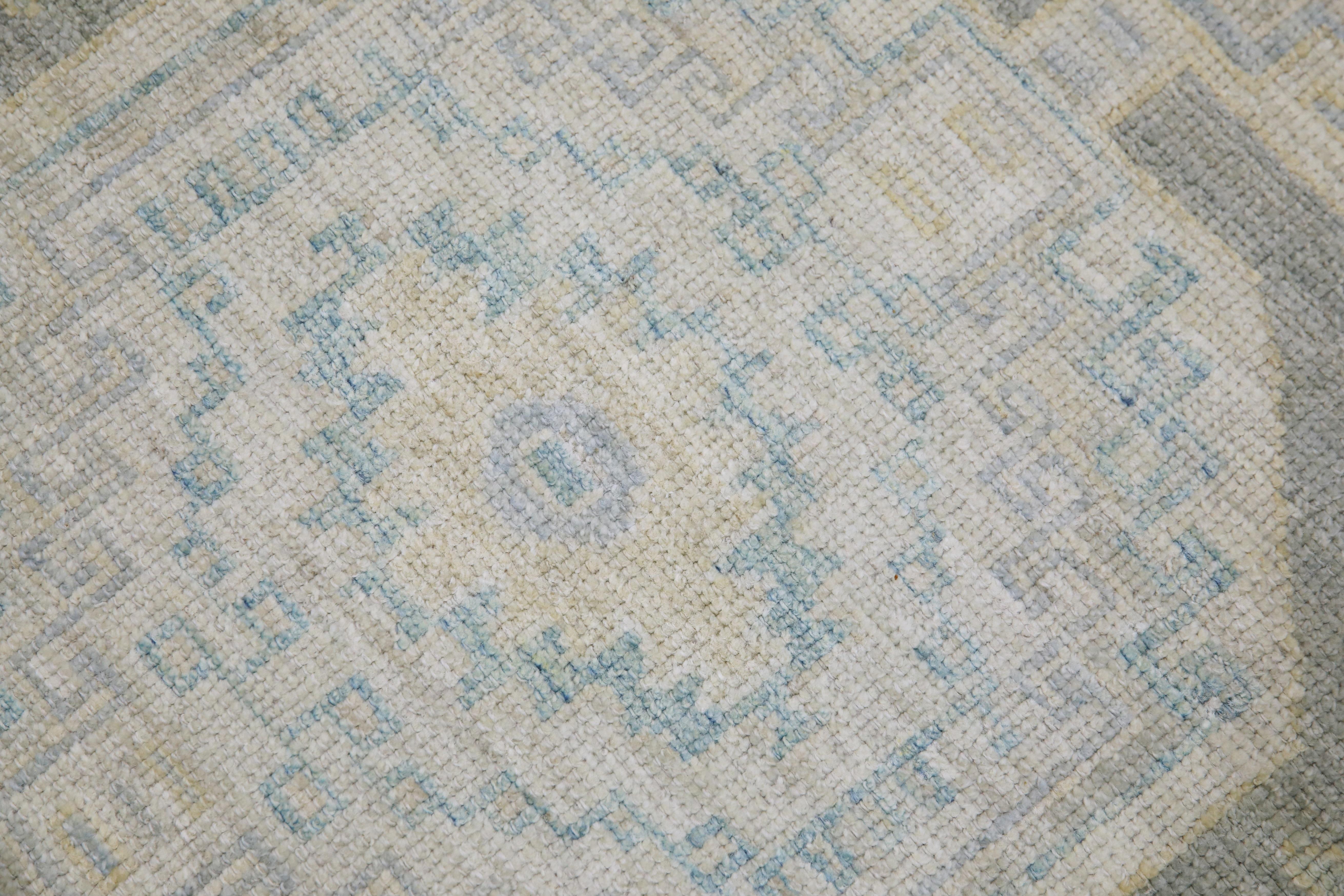 Turkish Oushak Runner Rug Sage, Aqua & Beige Handwoven Wool Rug 2'9