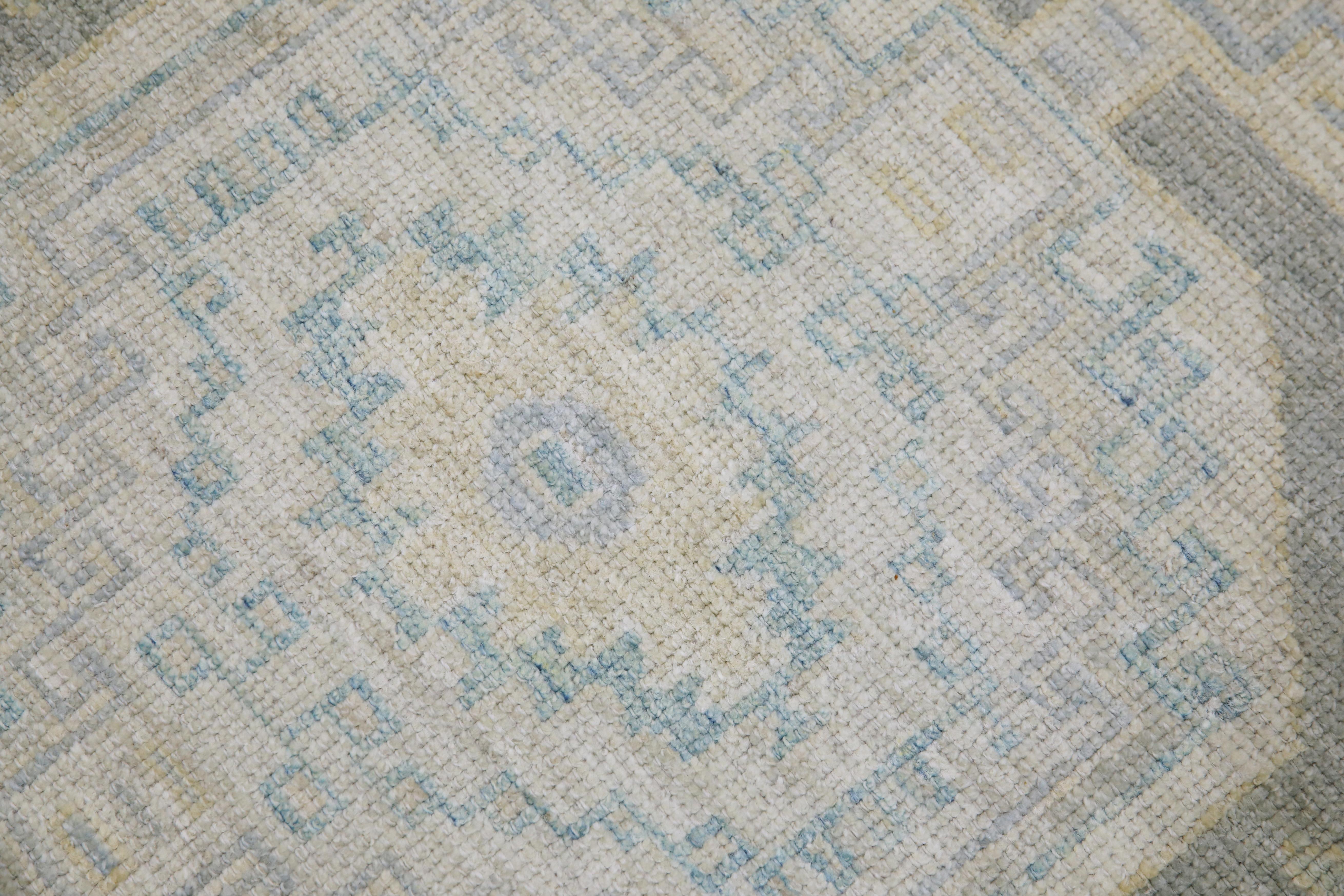Turkish Oushak Runner Rug Sage, Aqua & Beige Handwoven Wool Rug 2'9