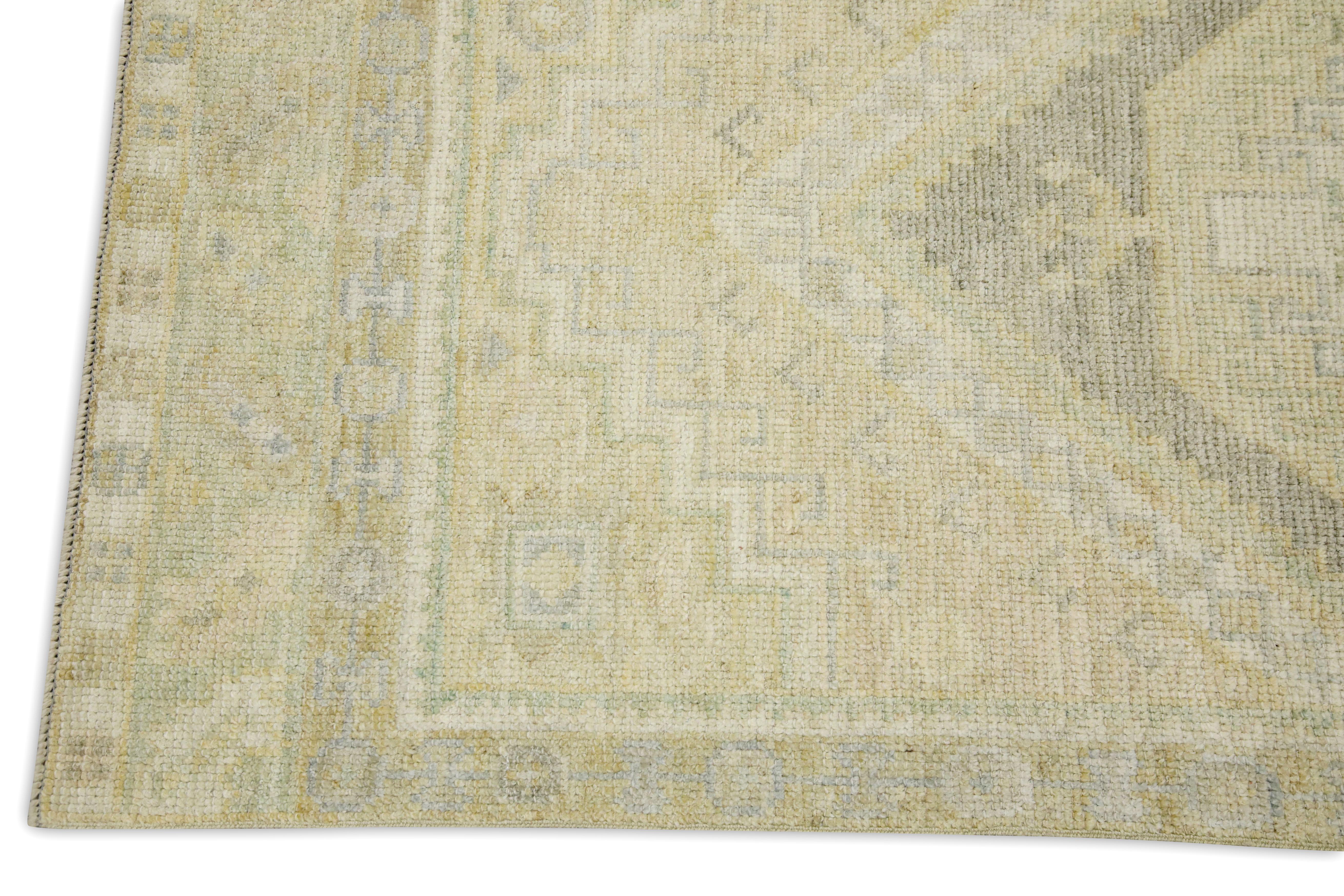 Türkischer Oushak Läufer Teppich Taupe, Sage & Blau Handgewebter Wollteppich 2'11