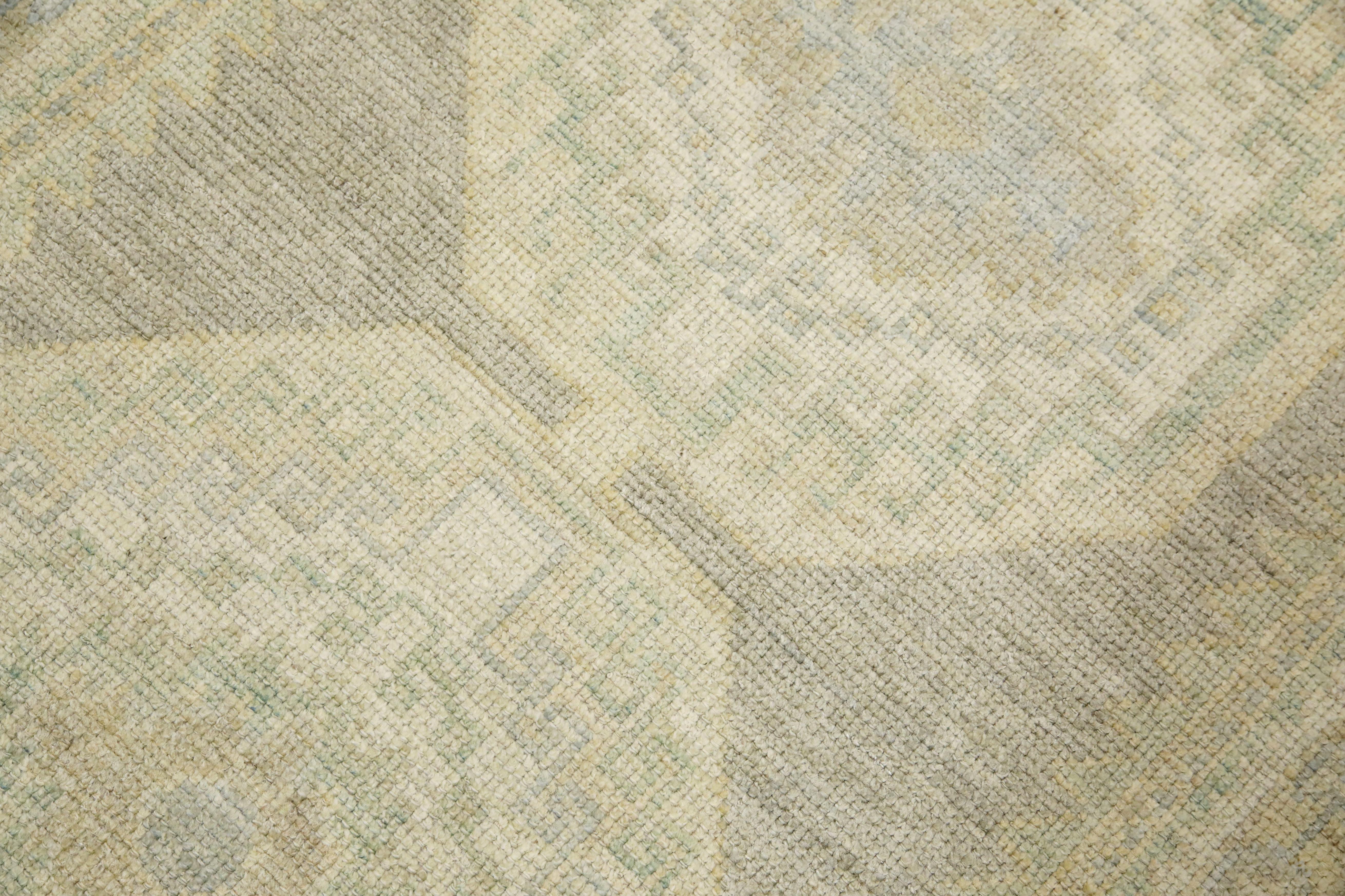 Türkischer Oushak Läufer Teppich Taupe, Sage & Blau Handgewebter Wollteppich 2'11