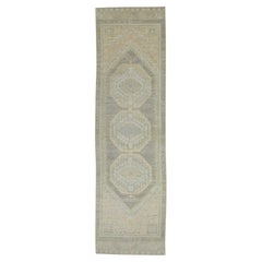 Turkish Oushak Runner Rug Taupe, Sage & Blue Handwoven Wool Rug 2'11" x 10'8"