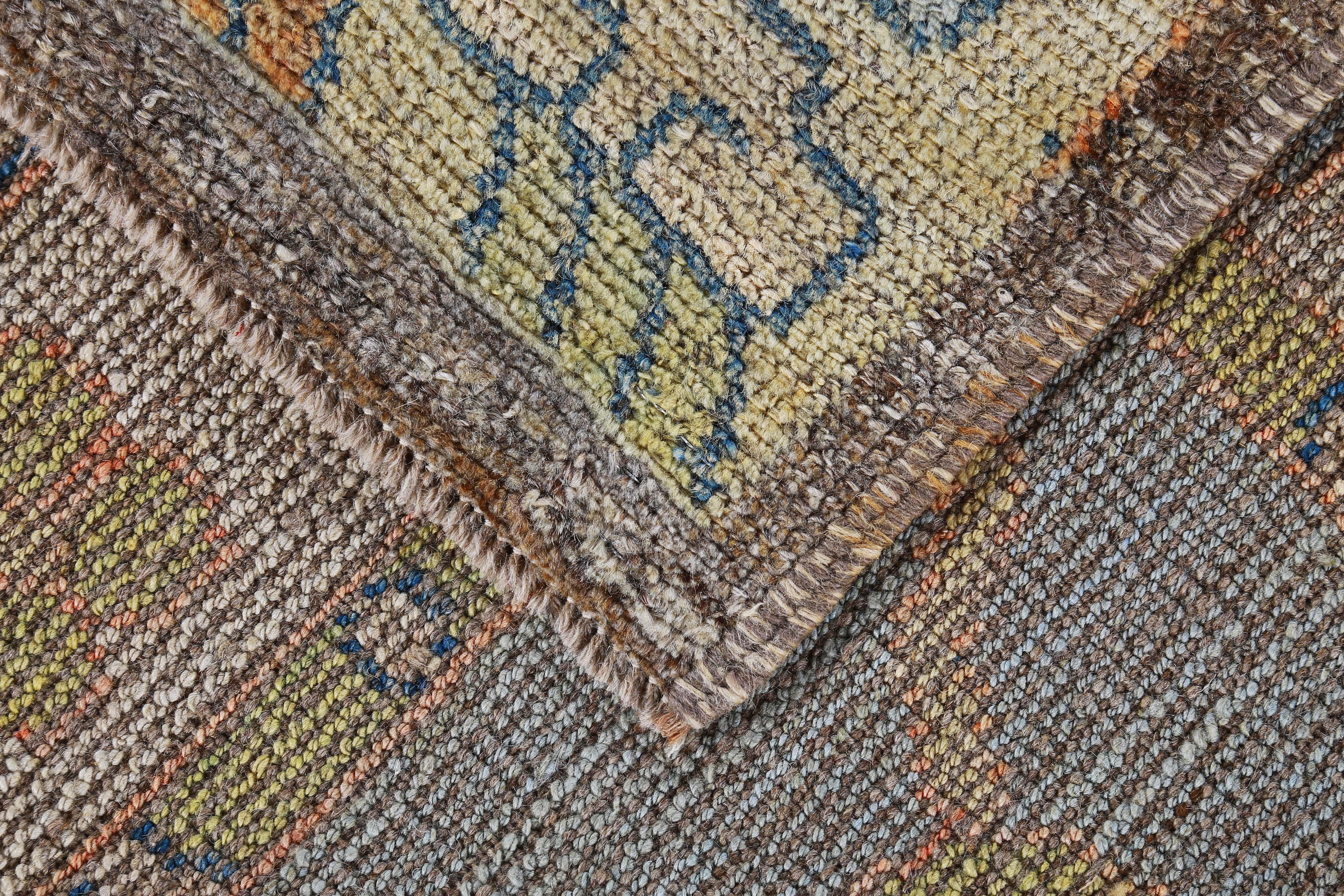 Turkish Oushak Runner Rug with Blue and Orange Floral Patterns on Beige Field In New Condition In Dallas, TX