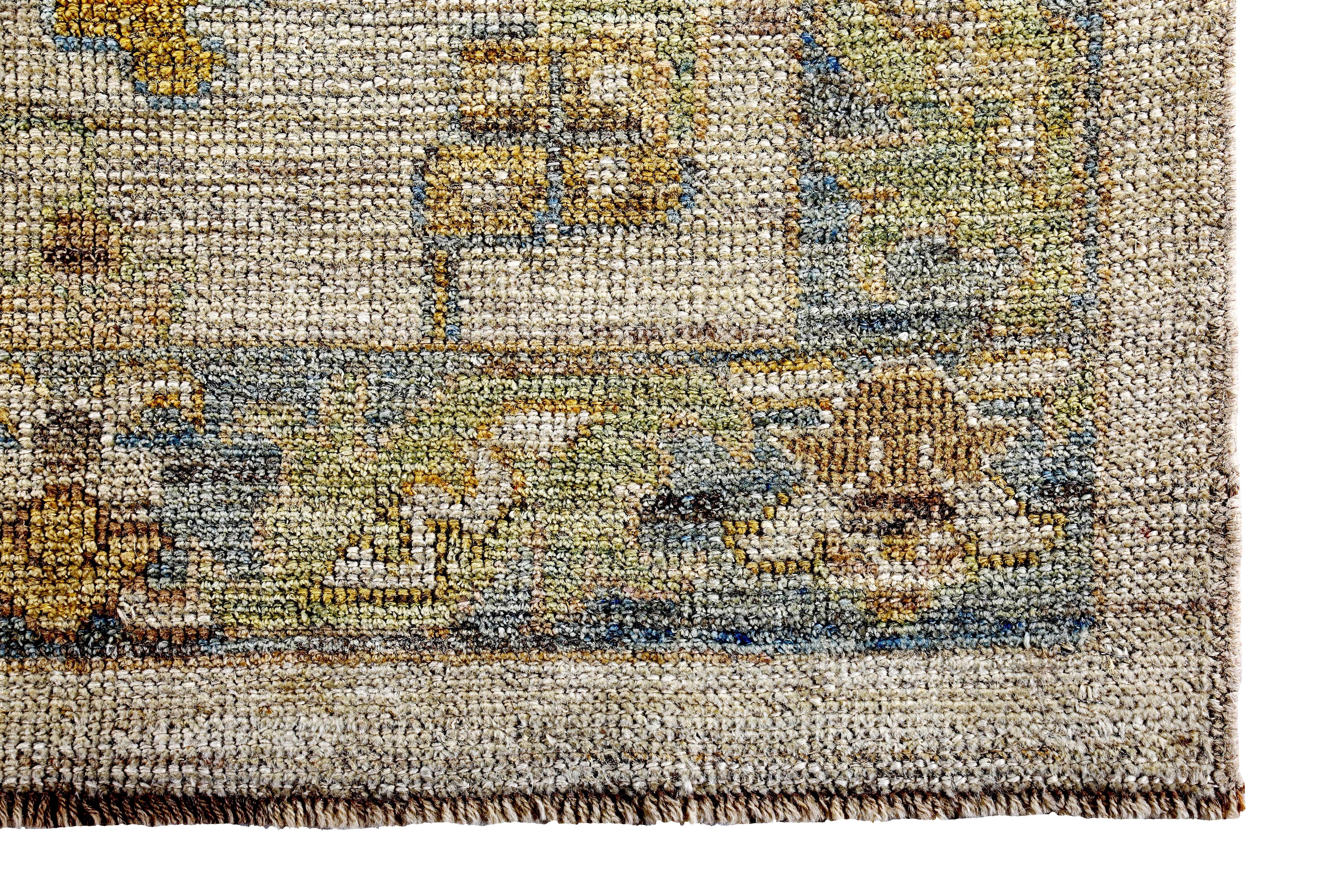 Turkish Oushak Runner Rug with Navy and Green Floral Heads on Ivory Field In New Condition For Sale In Dallas, TX