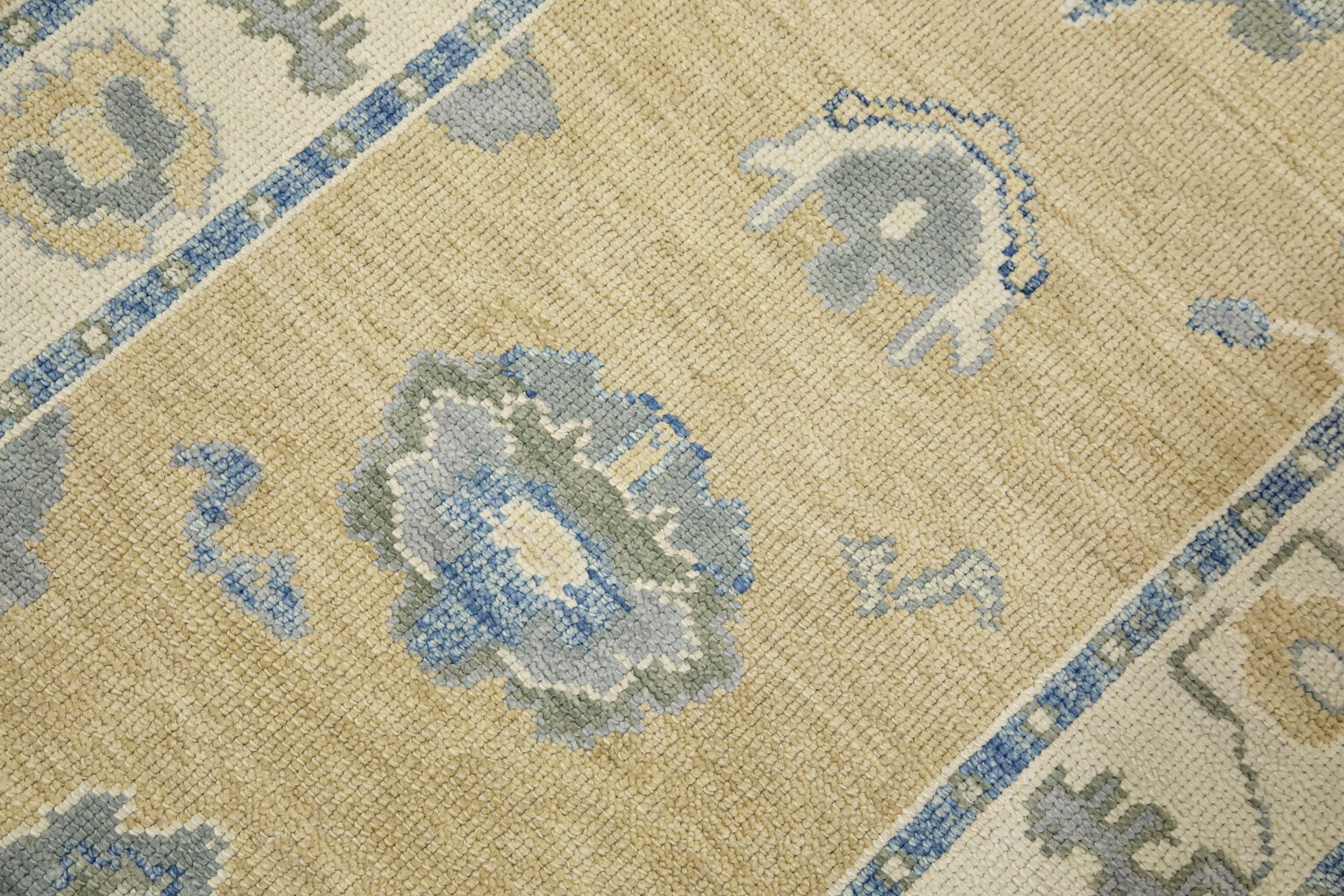 Türkische Oushak Läufer Teppich Gelb & Blau Floral Design Handmade Teppich 3' x 9'9