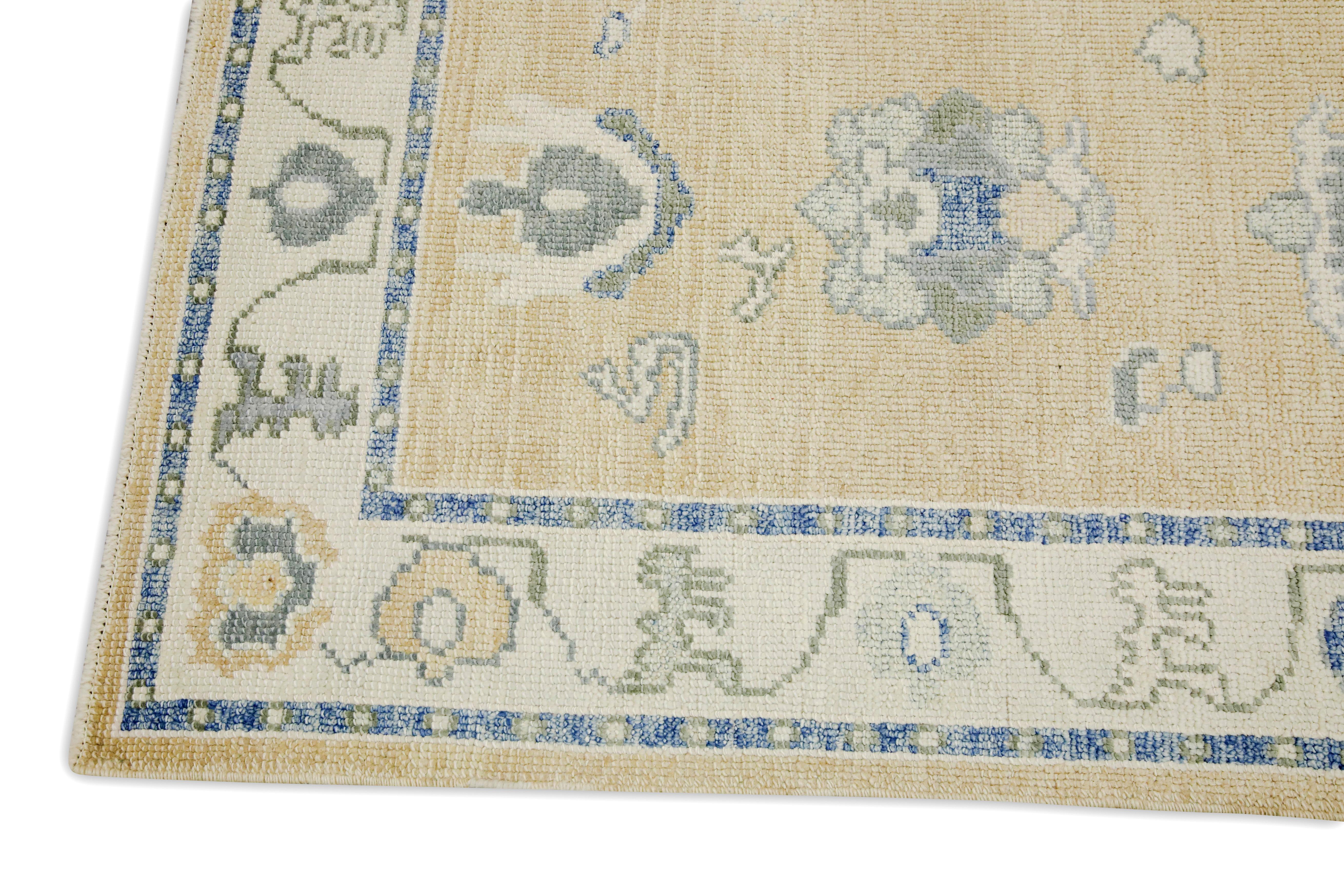 Türkische Oushak Läufer Teppich Gelb & Blau Floral Design Handmade Teppich 3' x 9'9