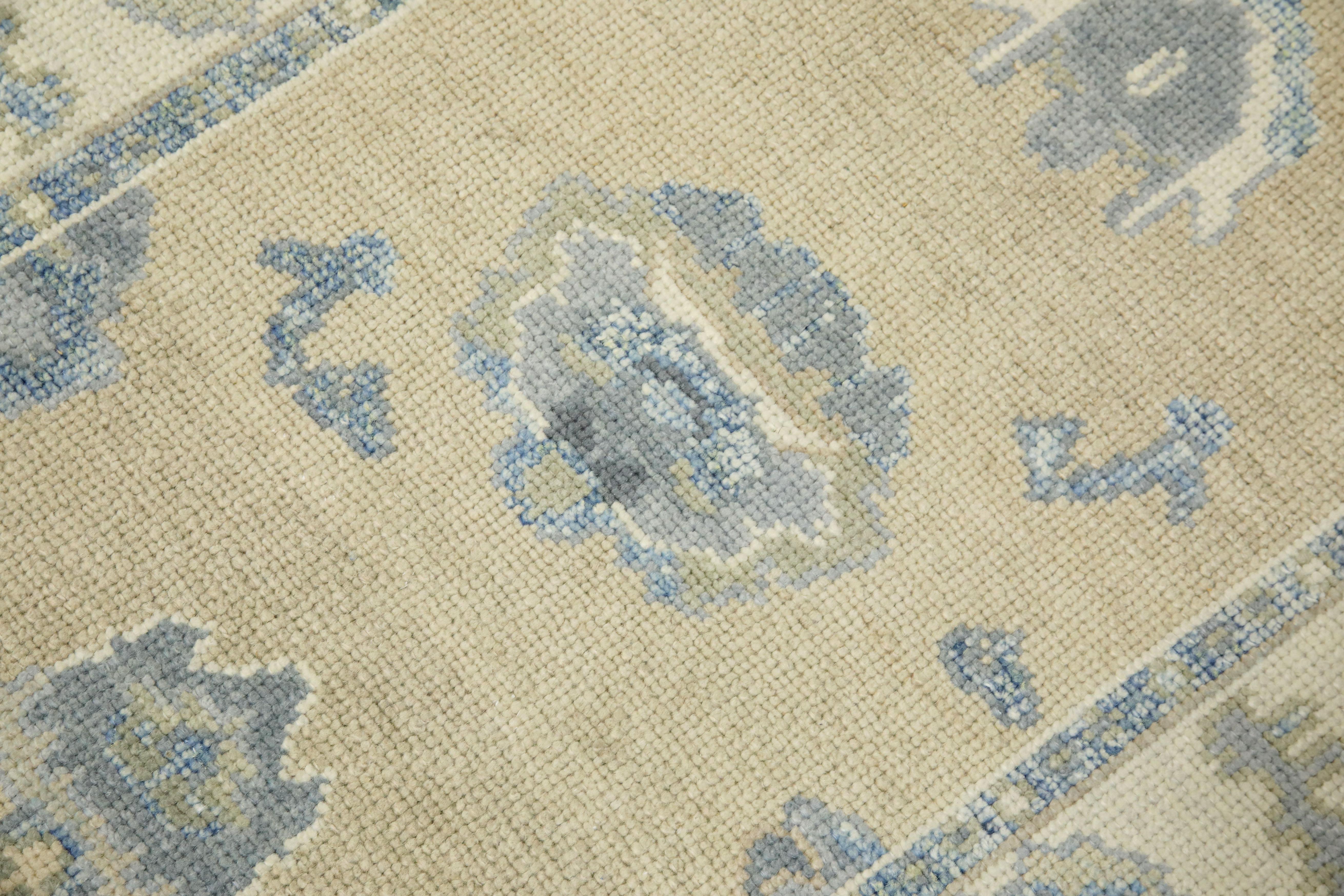 Tappeto Oushak Runner Turco Giallo e Blu Tessuto a mano in lana 2'10