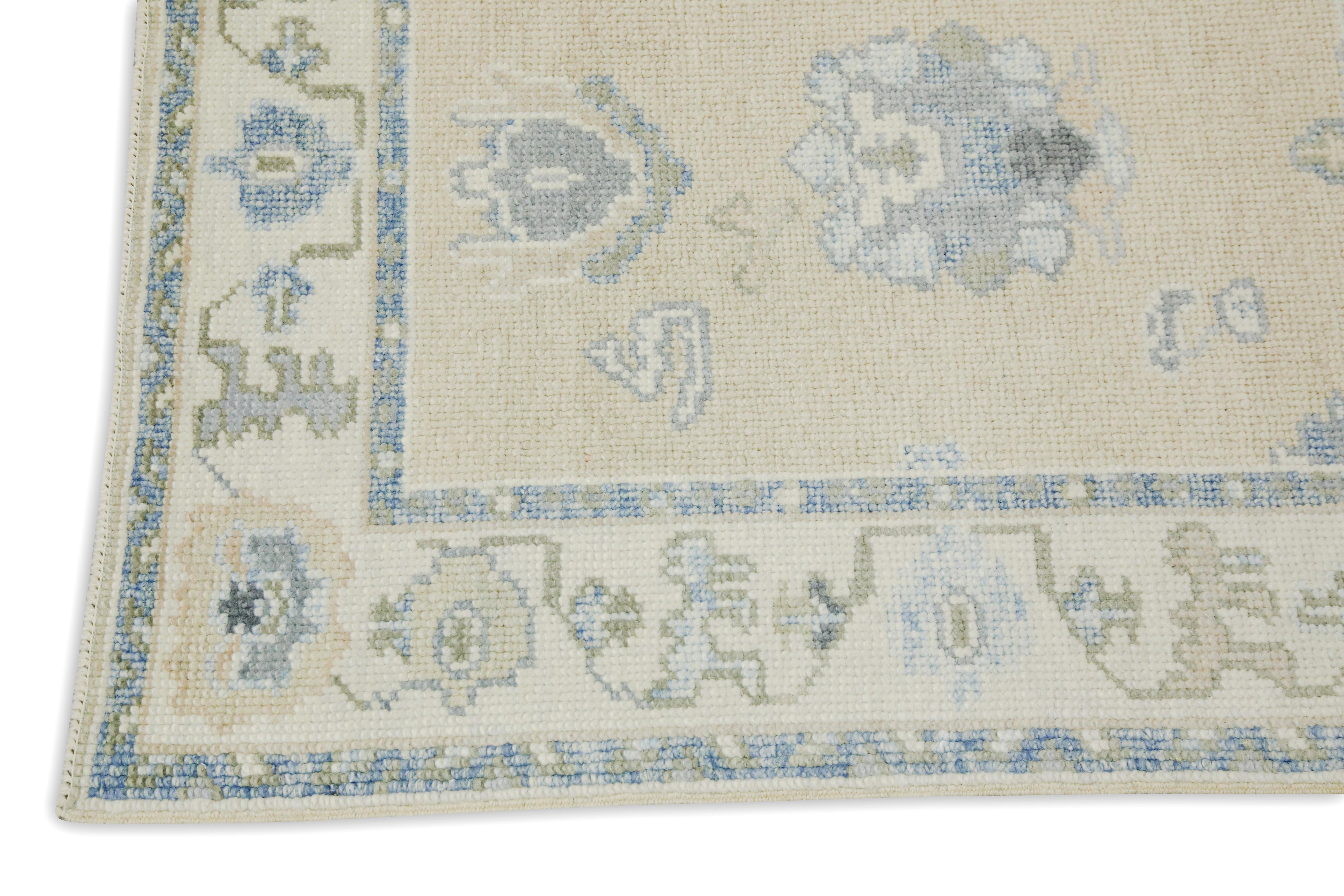 Tintura vegetale Tappeto Oushak Runner Turco Giallo e Blu Tessuto a mano in lana 2'10