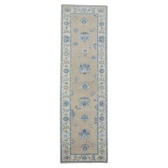 Turkish Oushak Runner Rug Yellow & Blue Handwoven Wool Rug 2'10" x 9'7"