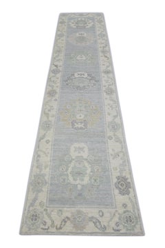 Turkish Oushak Runner Soft Blue & Sage Green Handwoven Wool Rug 2'7" x 11'11"
