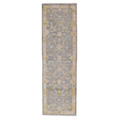 Turkish Oushak Runner with All-Over Floral Design in Marigold, Pink, and Cream