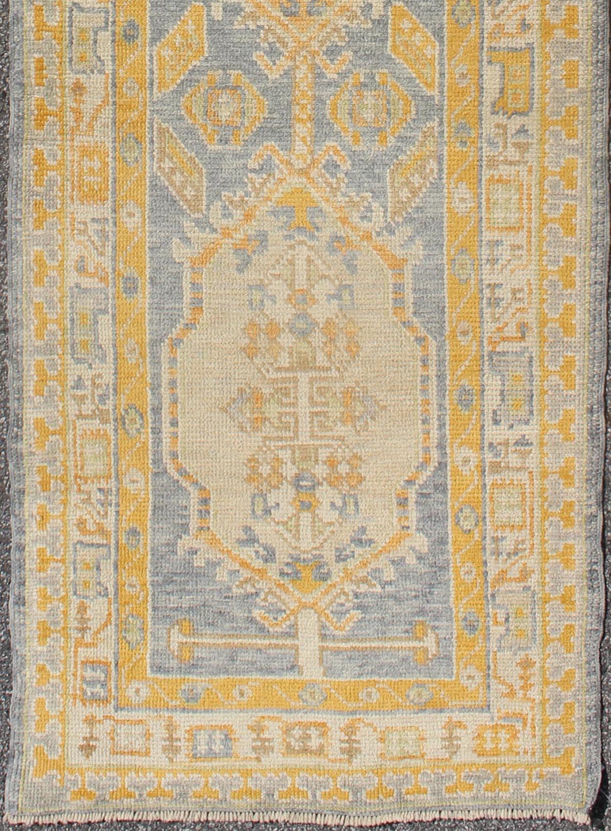 Turkish Oushak runner with traditional medallions and elegant traditional medallion design.  Keivan Woven Arts, rug en-165661, country of origin / type: Turkey / Oushak
Measures: 2'7 x 8'10.
This traditional Oushak runner from Turkey features a
