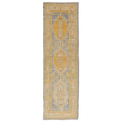 Traditional Turkish Oushak Runner with Medallions in Orange & Blue