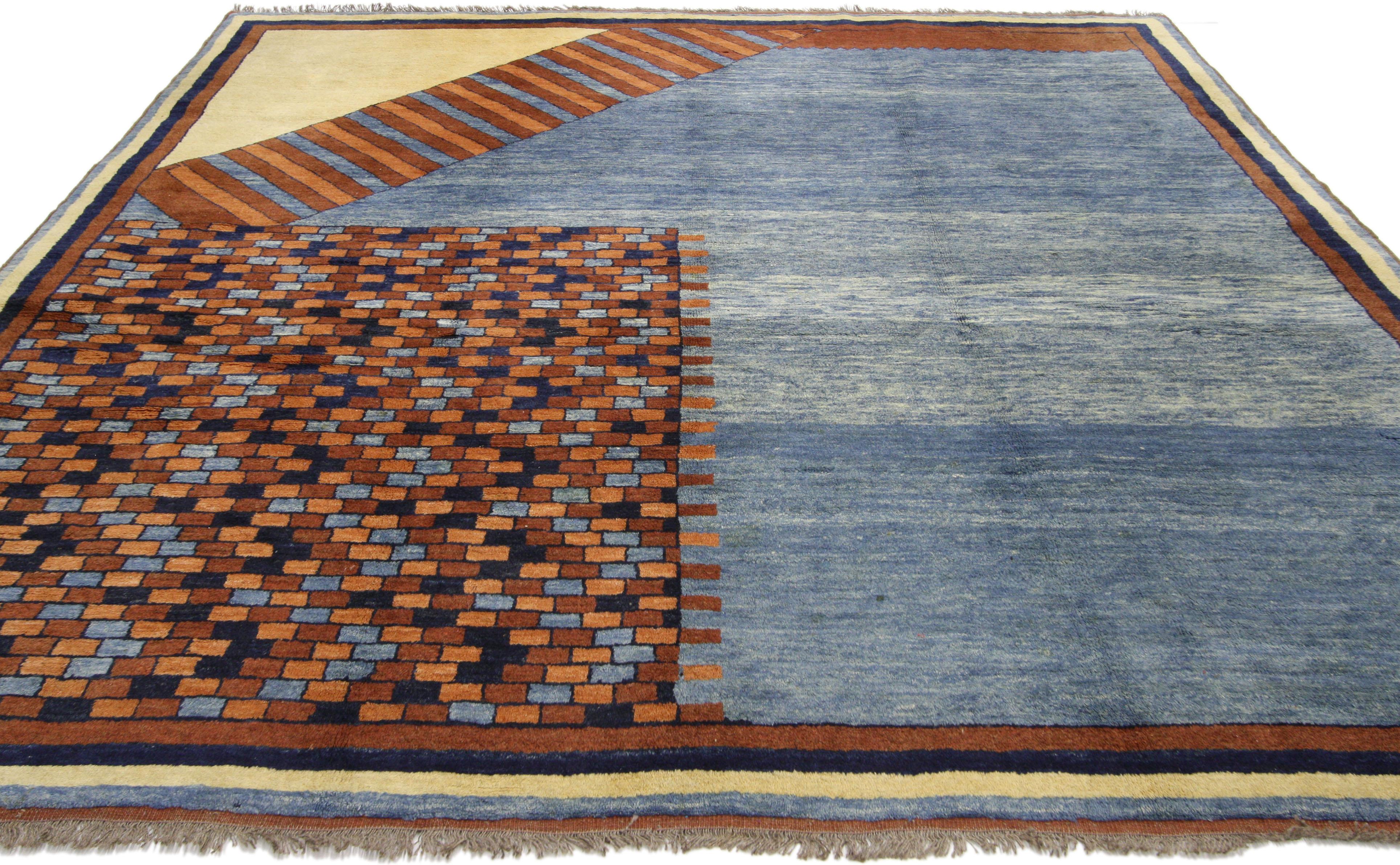 Turkish Oushak Square Rug with Mid-Century Modern and Mad Men Style 1
