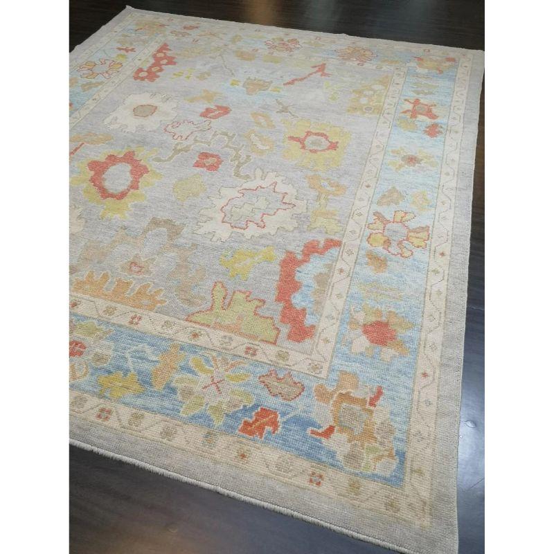 Hand-Knotted Turkish Oushak Village Carpet, Hand Knotted in Traditional Design For Sale