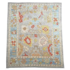 Turkish Oushak Village Carpet, Hand Knotted in Traditional Design