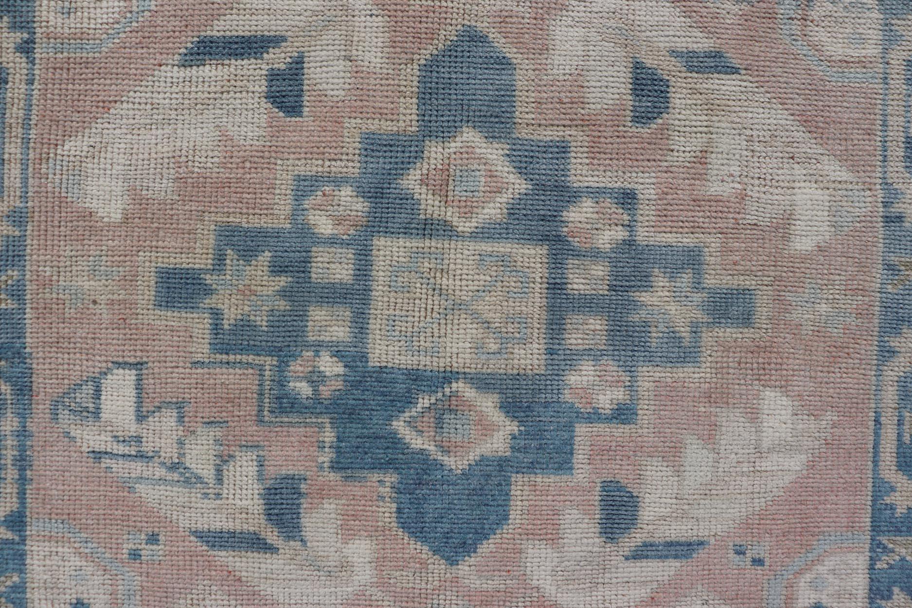 Turkish Oushak Vintage Carpet with Tri Medallion Design For Sale 4