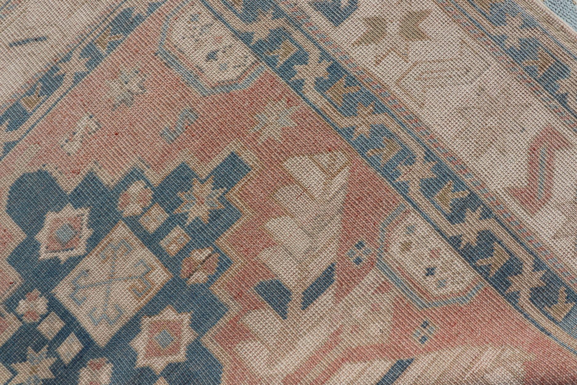 Wool Turkish Oushak Vintage Carpet with Tri Medallion Design For Sale