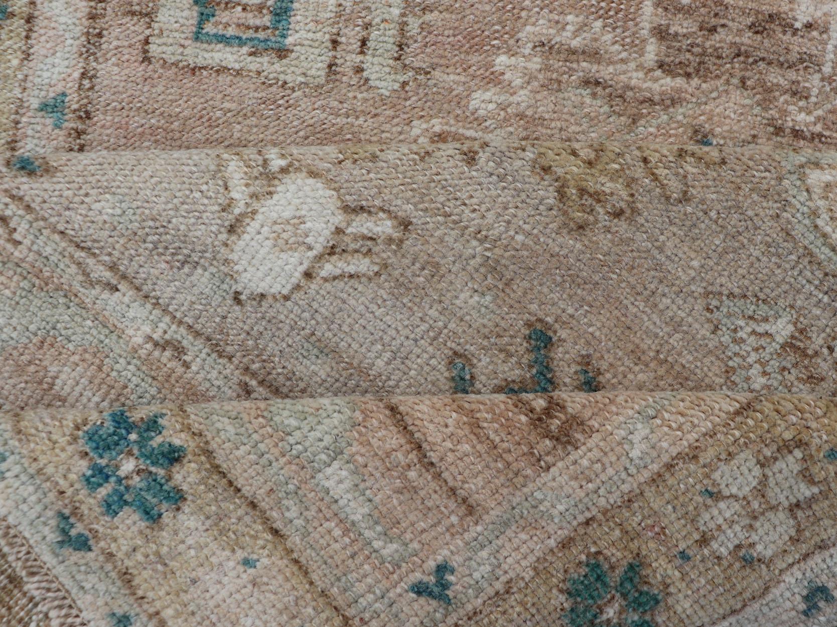 Turkish Oushak Vintage in Variation of Muted Colors, Tan, Pink, Teal & Lt. Brown For Sale 2