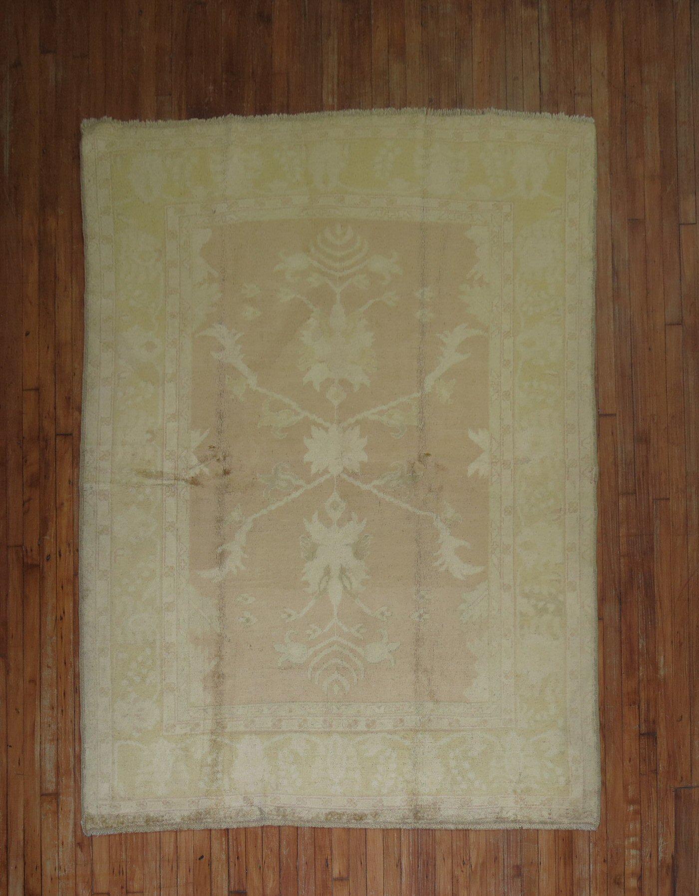 Muted Turkish Oushak one of a kind square rug in very muted brown and yellow tones. Even medium pile condition throughout

Measures: 5'9'' x 7'1''.