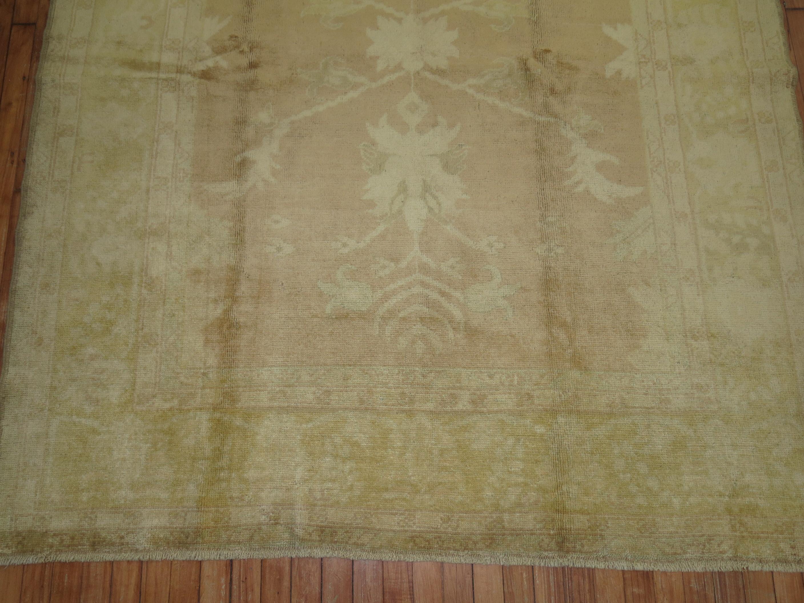 Zabihi Collection Turkish Oushak Vintage Inspired Square Neutral Rug In Good Condition For Sale In New York, NY