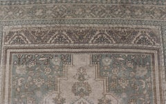 Turkish Oushak Vintage Medallion Rug in Light Blue-Green, Tan, Taupe, and Cream