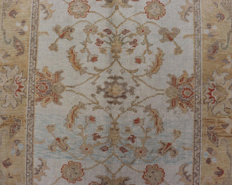 Turkish Oushak Vintage Rug in Cream, Yellow, Blue and Orange For Sale 1