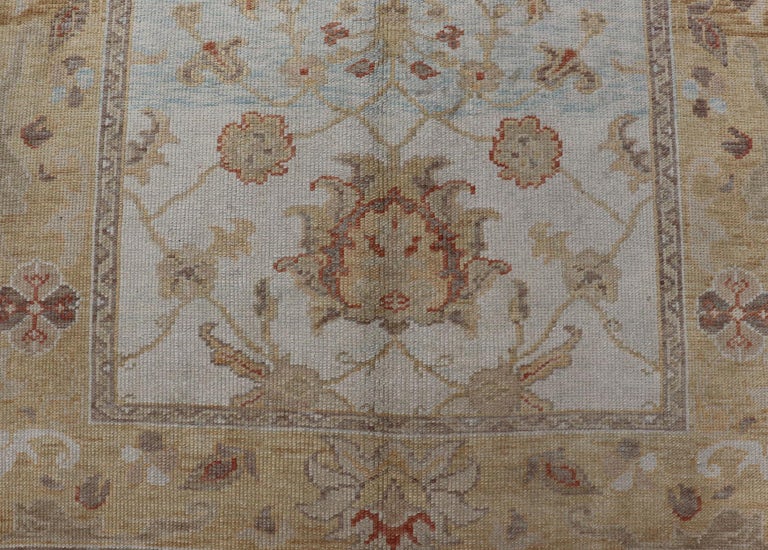 Turkish Oushak Vintage Rug in Cream, Yellow, Blue and Orange For Sale 3