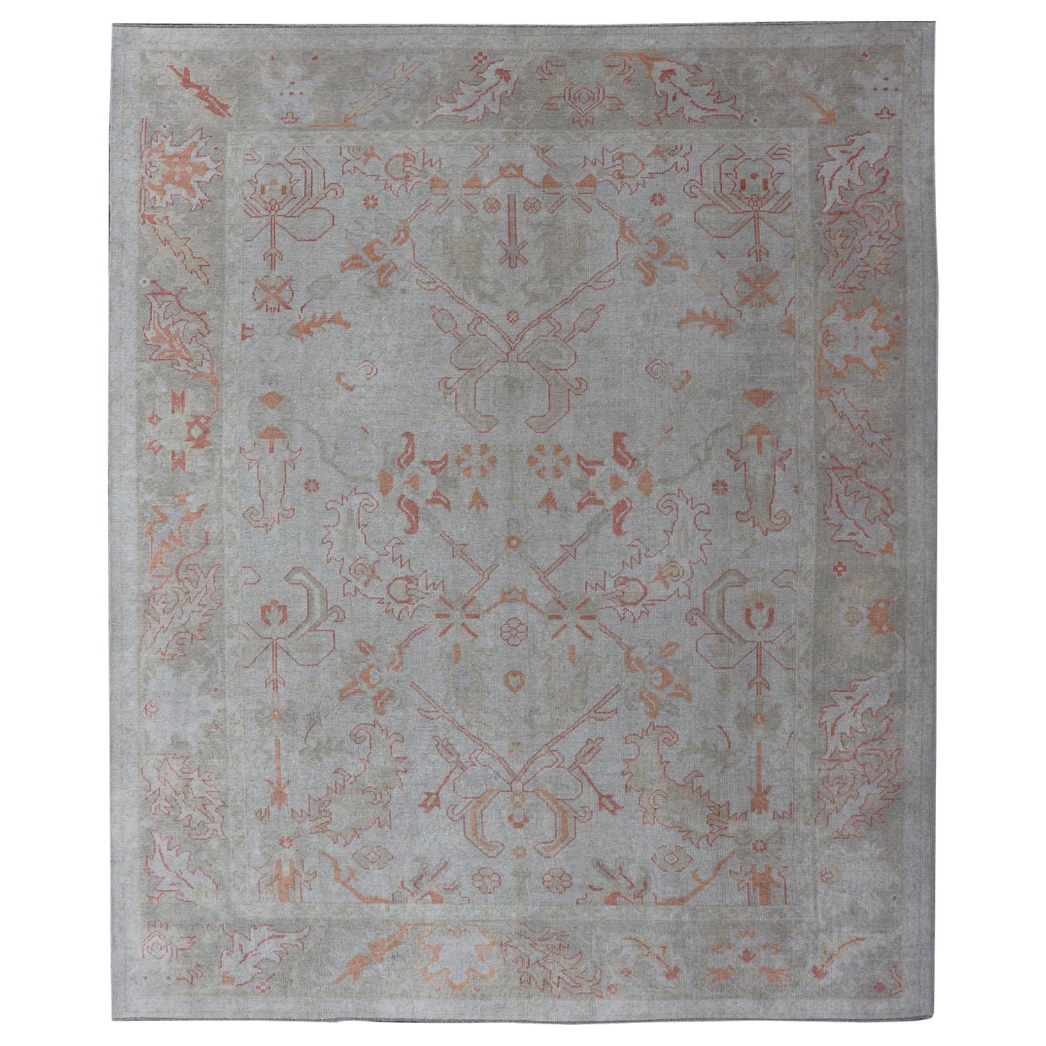Türkischer Oushak mit gedämpfter Farbpalette und All-Over-Design von Keivan Woven Arts