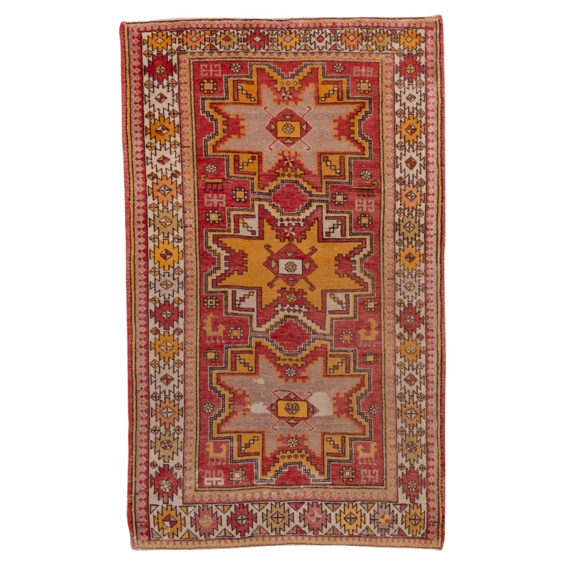 Turkish Oushak with Tri Pattern Stars in Various Shades of Orange  For Sale